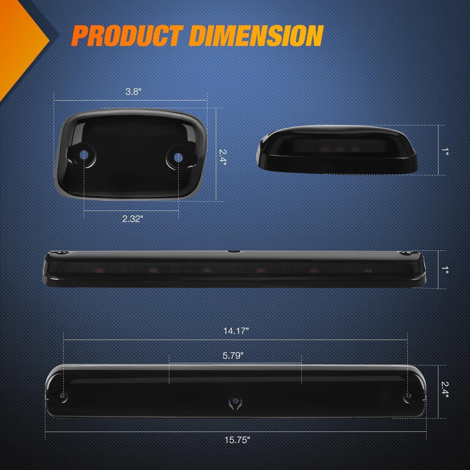 imageNilight 4PCS 39 Inch 3 Led Truck Trailer Light Front Rear LED Side Marker Lights Clearance Indicator Lamp Waterproof Sealed Surface Mounted LED Marker LightSmoked Amber SilveradoSierra 20072014