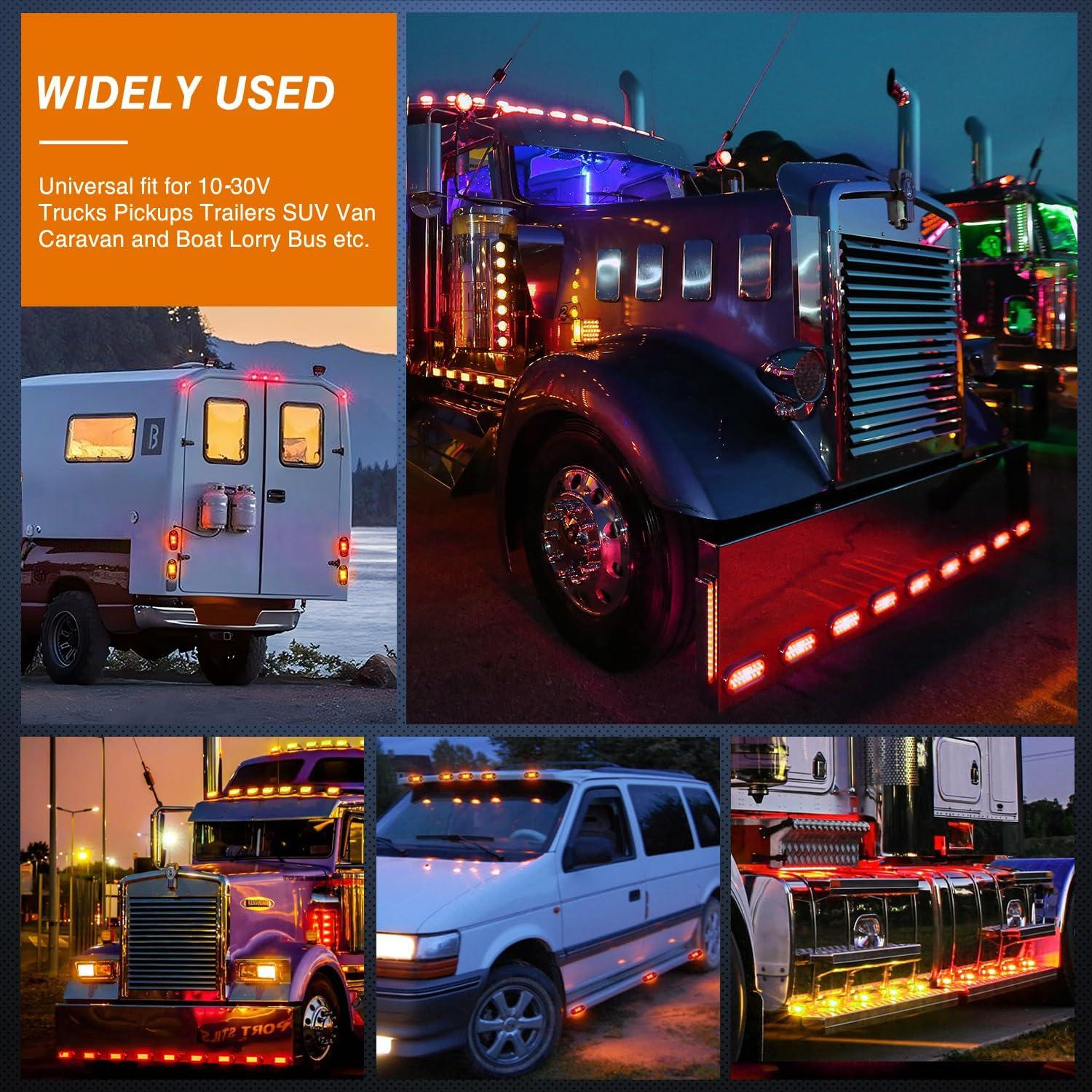 imageNilight 4PCS 39 Inch 3 Led Truck Trailer Light Front Rear LED Side Marker Lights Clearance Indicator Lamp Waterproof Sealed Surface Mounted LED Marker LightAmberRed 20PCS Universal