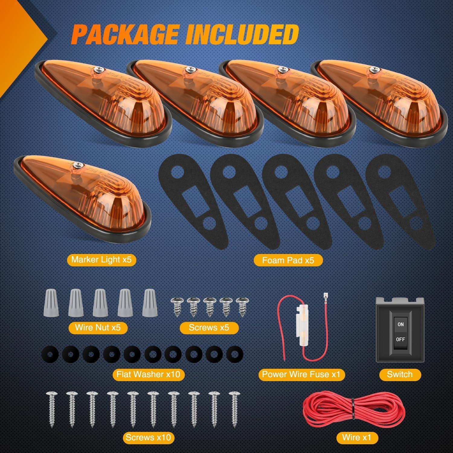 imageNilight 4PCS 39 Inch 3 Led Truck Trailer Light Front Rear LED Side Marker Lights Clearance Indicator Lamp Waterproof Sealed Surface Mounted LED Marker LightAmber 9LEDHeavy Duty Trucks