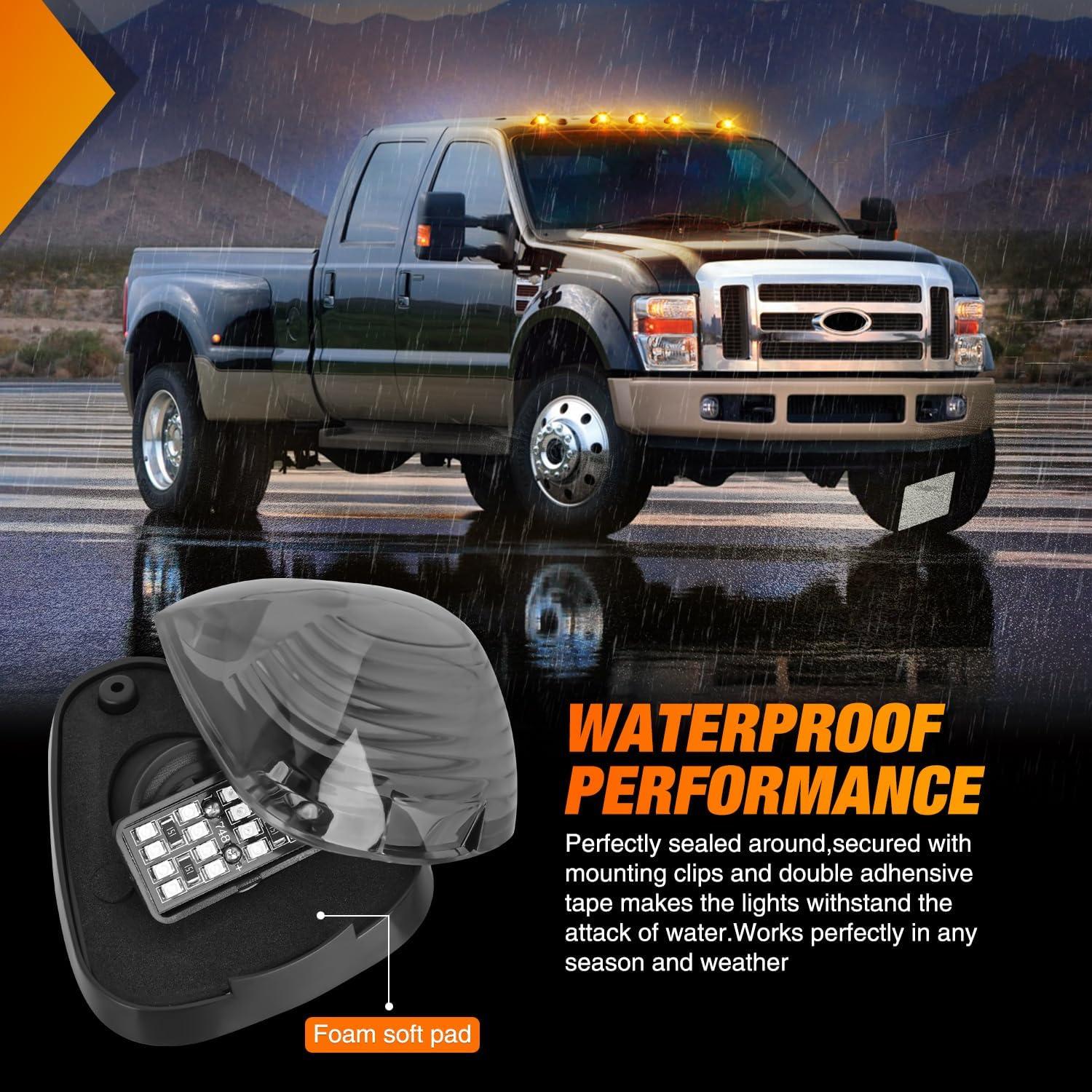 imageNilight 4PCS 39 Inch 3 Led Truck Trailer Light Front Rear LED Side Marker Lights Clearance Indicator Lamp Waterproof Sealed Surface Mounted LED Marker LightSmoked Amber Ford EF 19992016