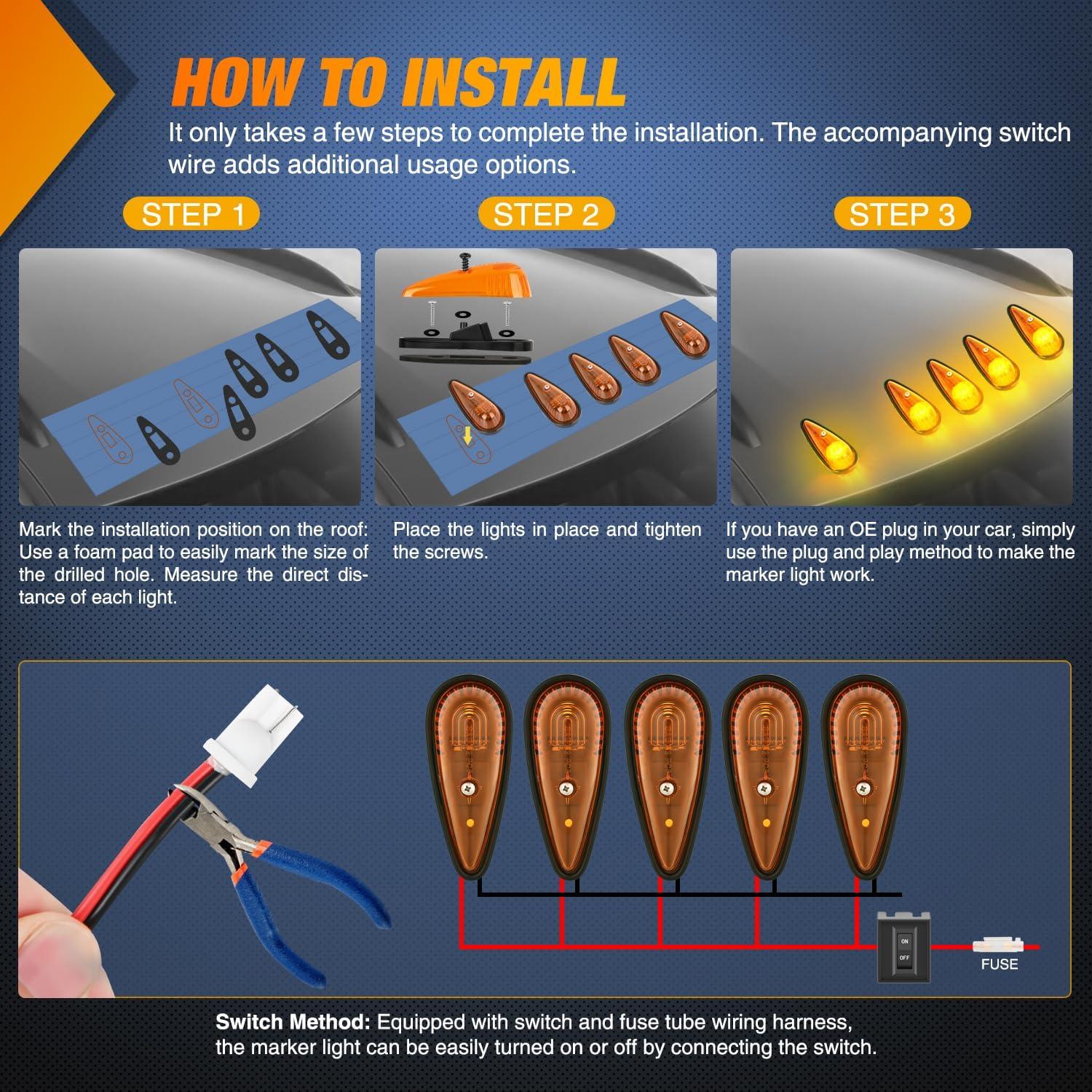 imageNilight 4PCS 39 Inch 3 Led Truck Trailer Light Front Rear LED Side Marker Lights Clearance Indicator Lamp Waterproof Sealed Surface Mounted LED Marker LightAmber 9LEDHeavy Duty Trucks