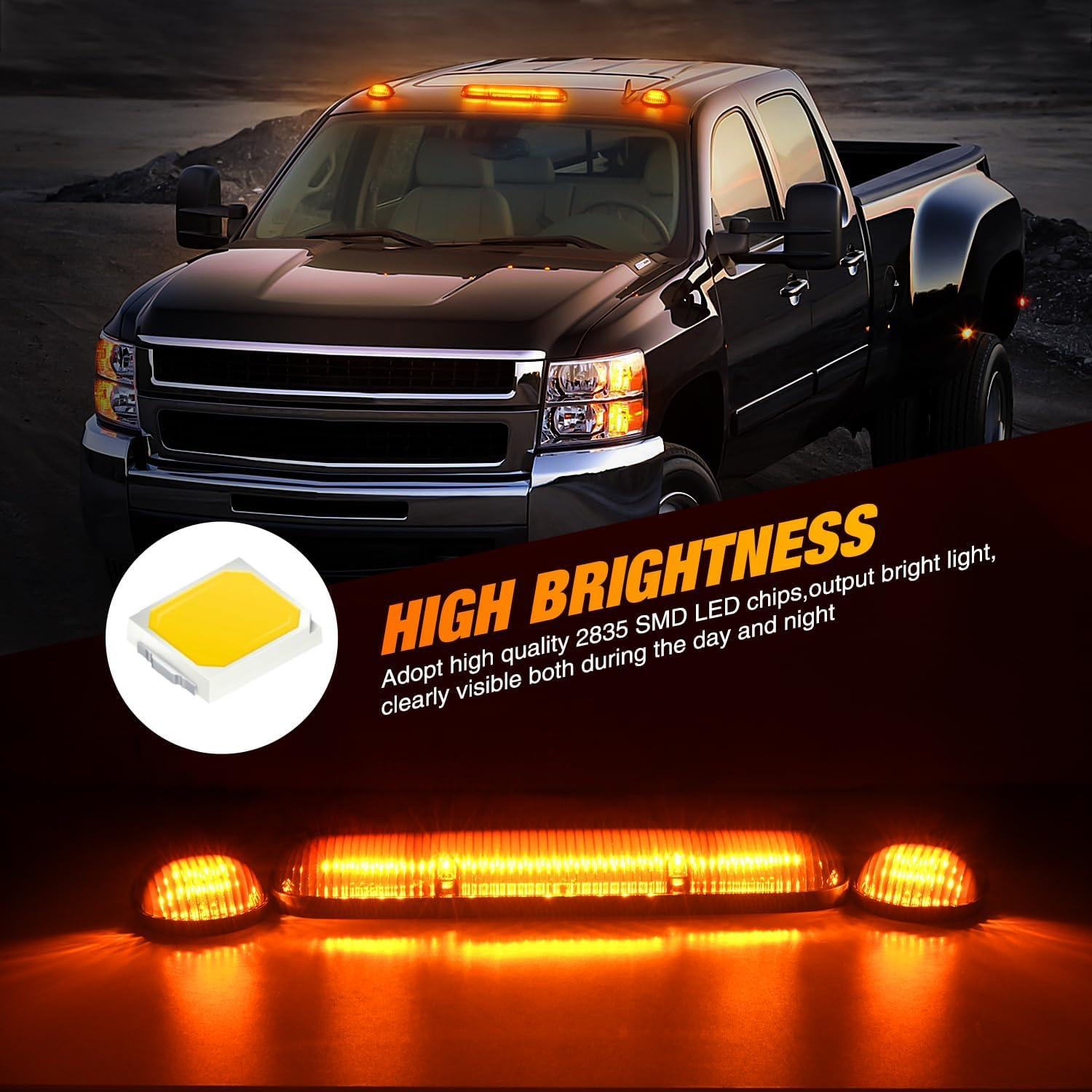 imageNilight 4PCS 39 Inch 3 Led Truck Trailer Light Front Rear LED Side Marker Lights Clearance Indicator Lamp Waterproof Sealed Surface Mounted LED Marker LightSmoked Amber SilveradoSierra 20022007