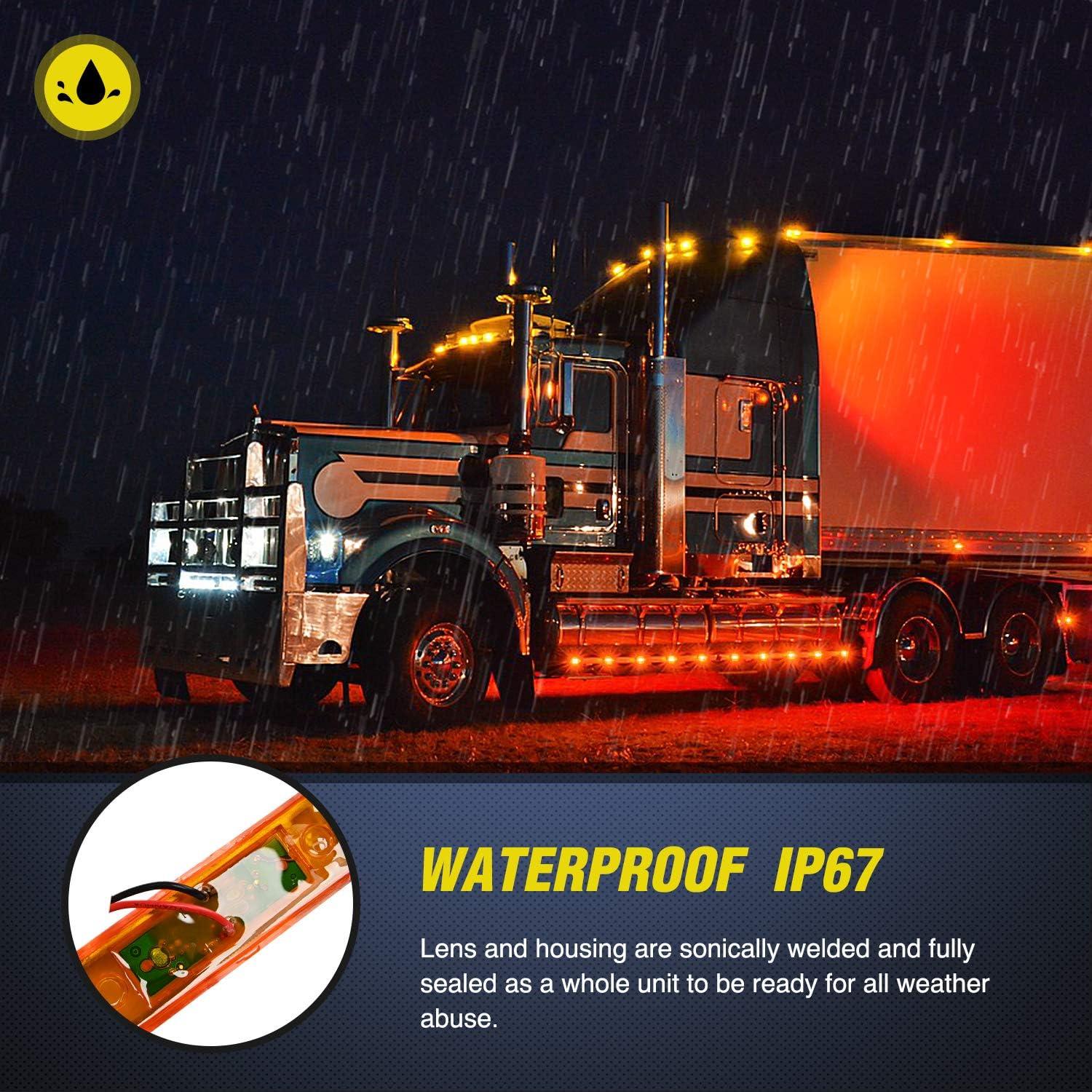 imageNilight 4PCS 39 Inch 3 Led Truck Trailer Light Front Rear LED Side Marker Lights Clearance Indicator Lamp Waterproof Sealed Surface Mounted LED Marker LightAmberRed 4PCS Universal