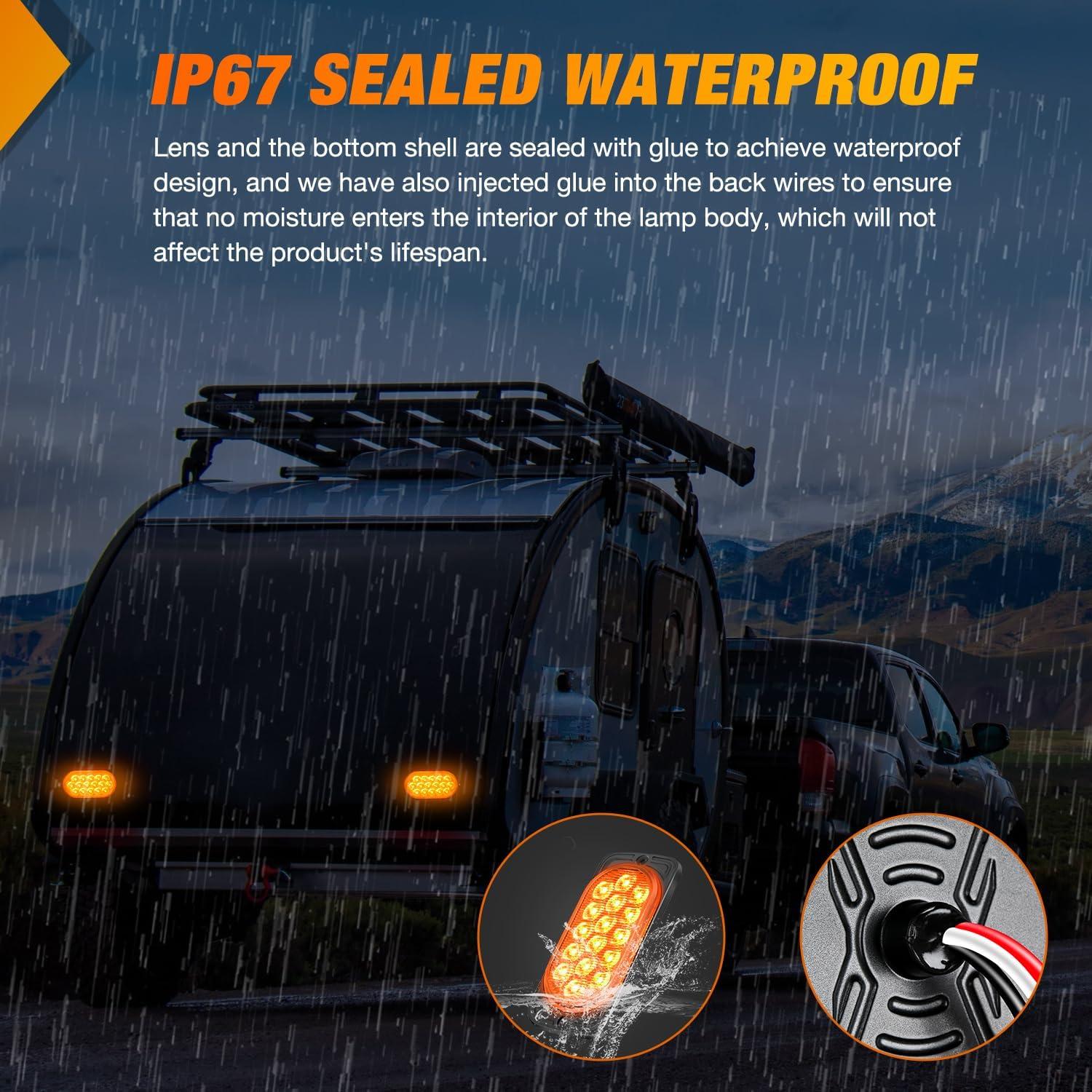 imageNilight 4PCS 6quot Oval LED Trailer Tail Lights 4PCS 10 LED wFlush Mount Grommets Plugs ReverseBack Up Trailer Lights for RV Truck Jeep44Inch Amber 2Pcs