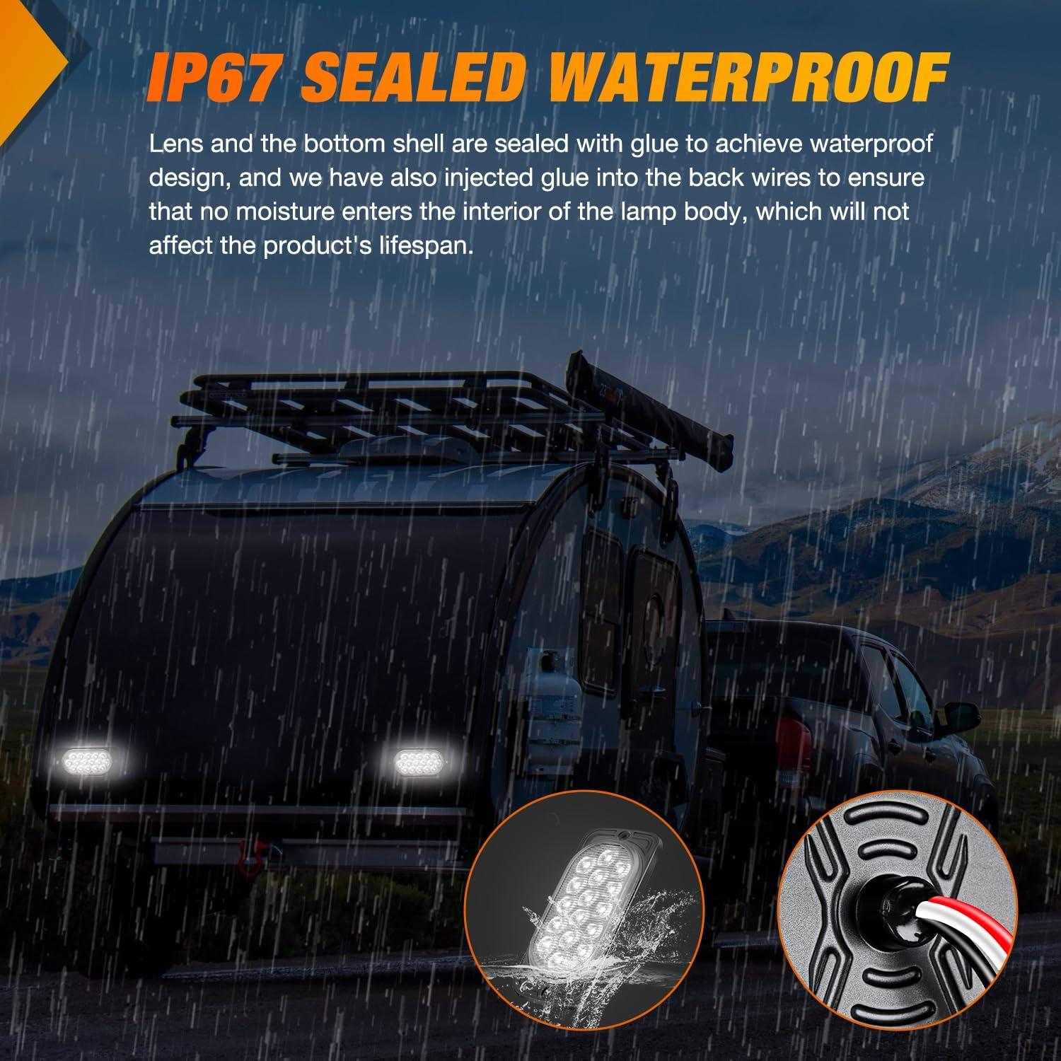 imageNilight 4PCS 6quot Oval LED Trailer Tail Lights 4PCS 10 LED wFlush Mount Grommets Plugs ReverseBack Up Trailer Lights for RV Truck Jeep44Inch White 2Pcs