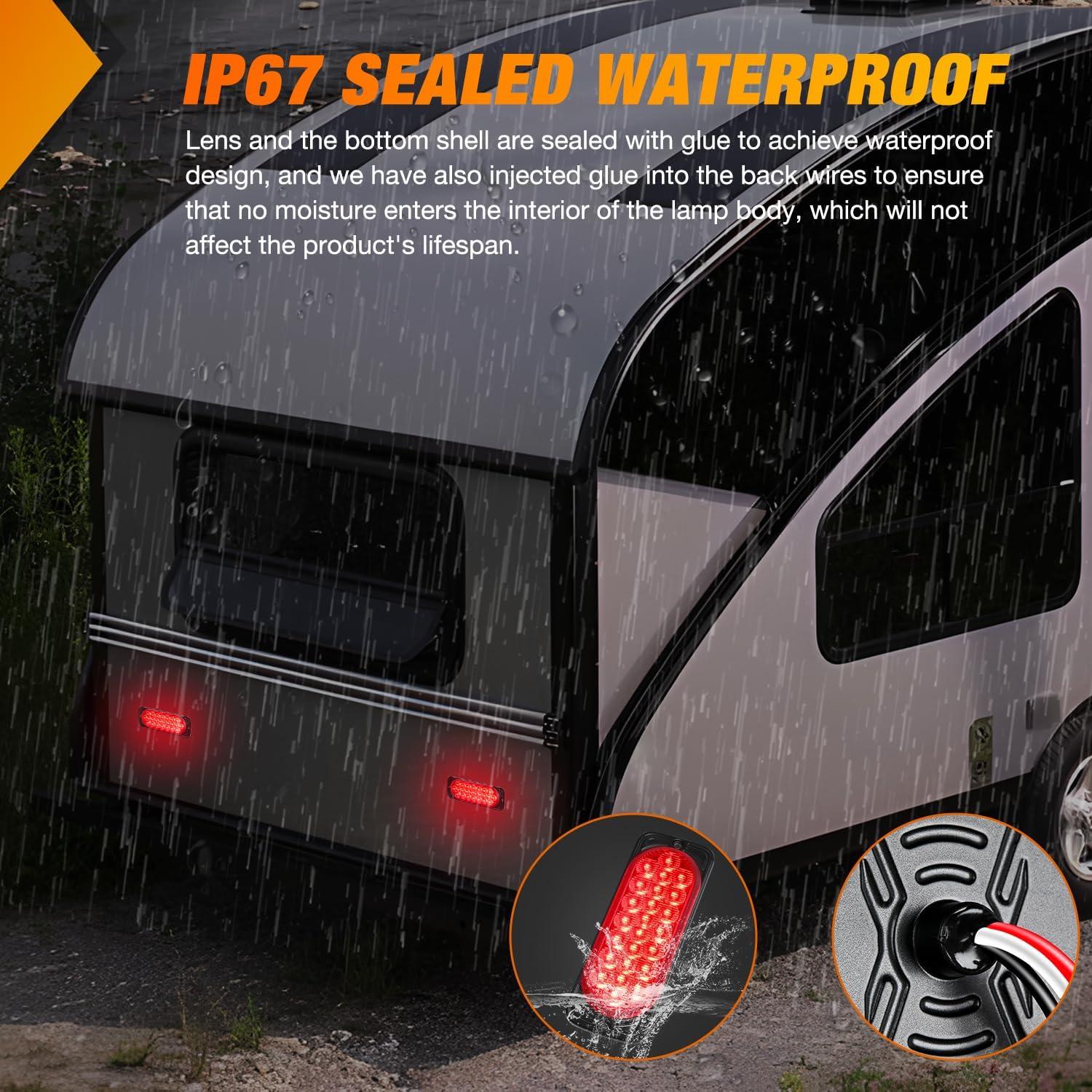 imageNilight 4PCS 6quot Oval LED Trailer Tail Lights 4PCS 10 LED wFlush Mount Grommets Plugs ReverseBack Up Trailer Lights for RV Truck Jeep55Inch Red 2Pcs