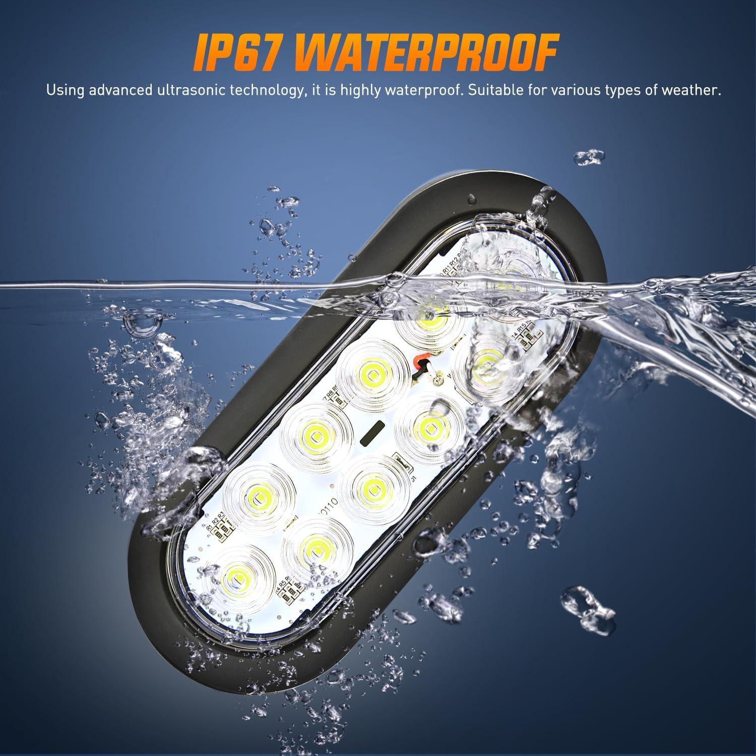 imageNilight 4PCS 6quot Oval LED Trailer Tail Lights 4PCS 10 LED wFlush Mount Grommets Plugs ReverseBack Up Trailer Lights for RV Truck JeepRedWhite 6Pcs