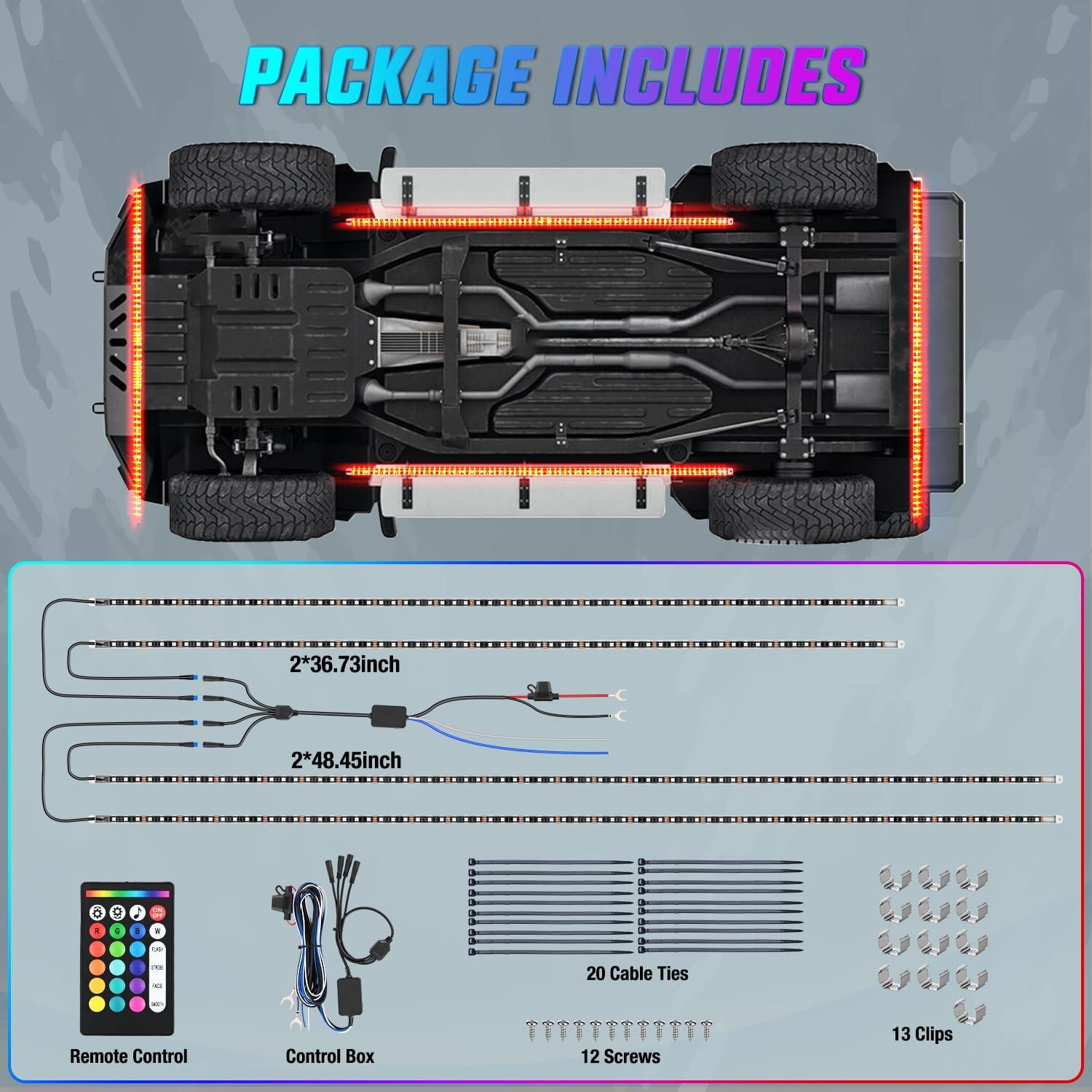 imageNilight 4Pcs Car Underglow Neon Accent Strip Lights 252 LEDs RGB 8 Color Sound Active Function Music Mode with Wireless Remote Control Underbody Light Strips for Cars Van SUV Truck4Pcs Aluminum Underglow Strip Lights RGB