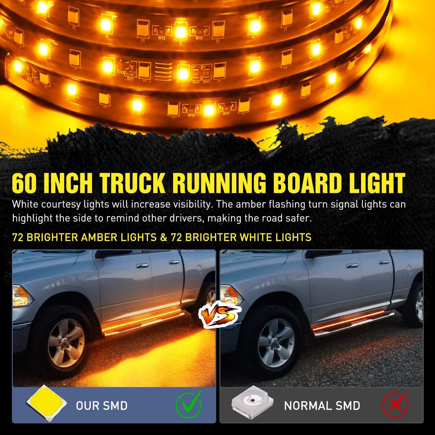 imageNilight 4Pcs Car Underglow Neon Accent Strip Lights 252 LEDs RGB 8 Color Sound Active Function Music Mode with Wireless Remote Control Underbody Light Strips for Cars Van SUV Truck60 Running Board Lights WhiteAmber