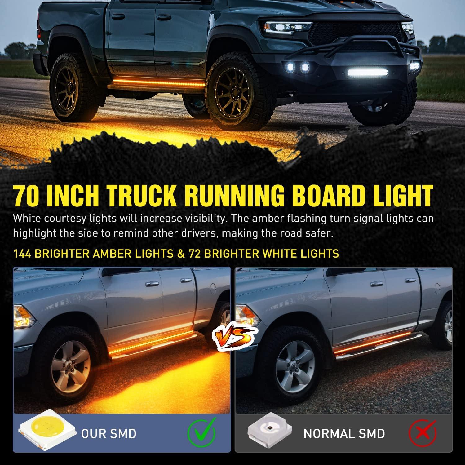 imageNilight 4Pcs Car Underglow Neon Accent Strip Lights 252 LEDs RGB 8 Color Sound Active Function Music Mode with Wireless Remote Control Underbody Light Strips for Cars Van SUV Truck70 Running Board Lights WhiteAmber