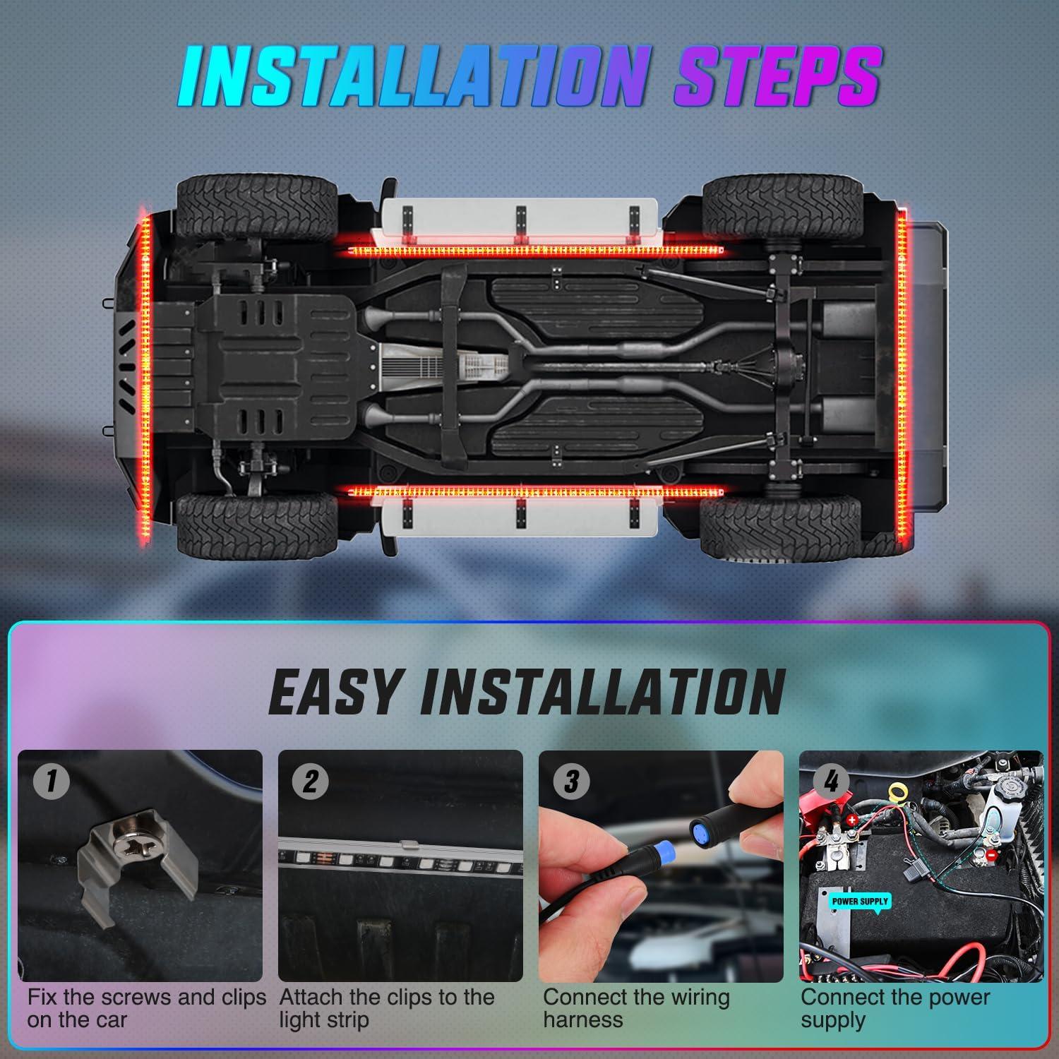 imageNilight 4Pcs Car Underglow Neon Accent Strip Lights 252 LEDs RGB 8 Color Sound Active Function Music Mode with Wireless Remote Control Underbody Light Strips for Cars Van SUV Truck4Pcs Aluminum Underglow Strip Lights RGB