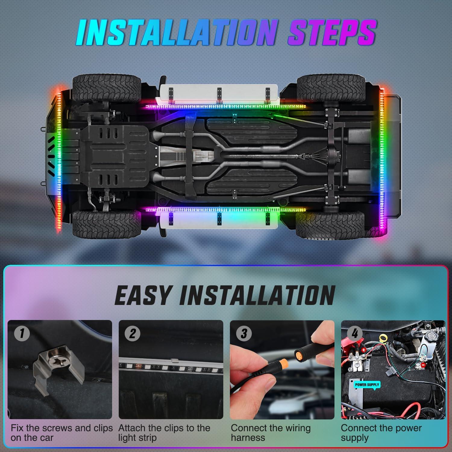 imageNilight 4Pcs Car Underglow Neon Accent Strip Lights 252 LEDs RGB 8 Color Sound Active Function Music Mode with Wireless Remote Control Underbody Light Strips for Cars Van SUV Truck4Pcs Aluminum Underglow Strip Lights Dream Color