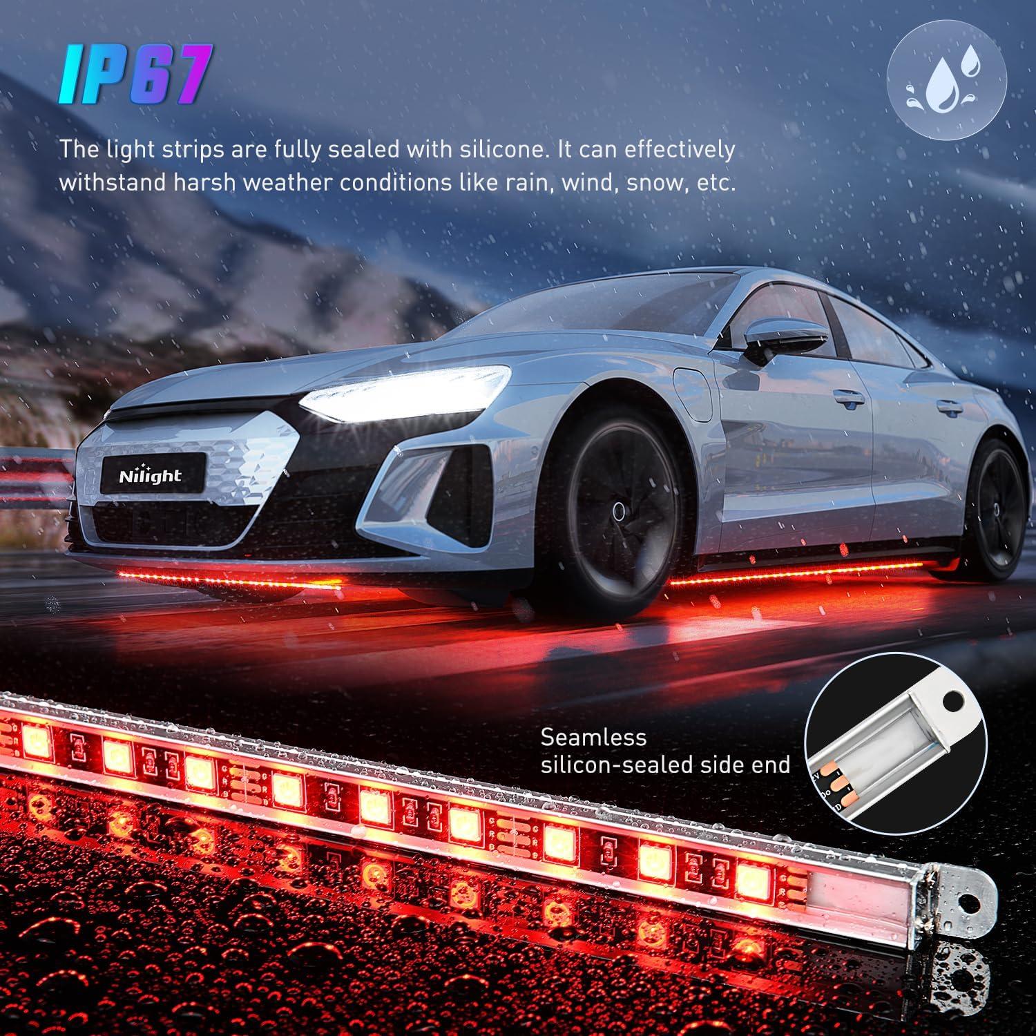imageNilight 4Pcs Car Underglow Neon Accent Strip Lights 252 LEDs RGB 8 Color Sound Active Function Music Mode with Wireless Remote Control Underbody Light Strips for Cars Van SUV Truck4Pcs Aluminum Underglow Strip Lights RGB