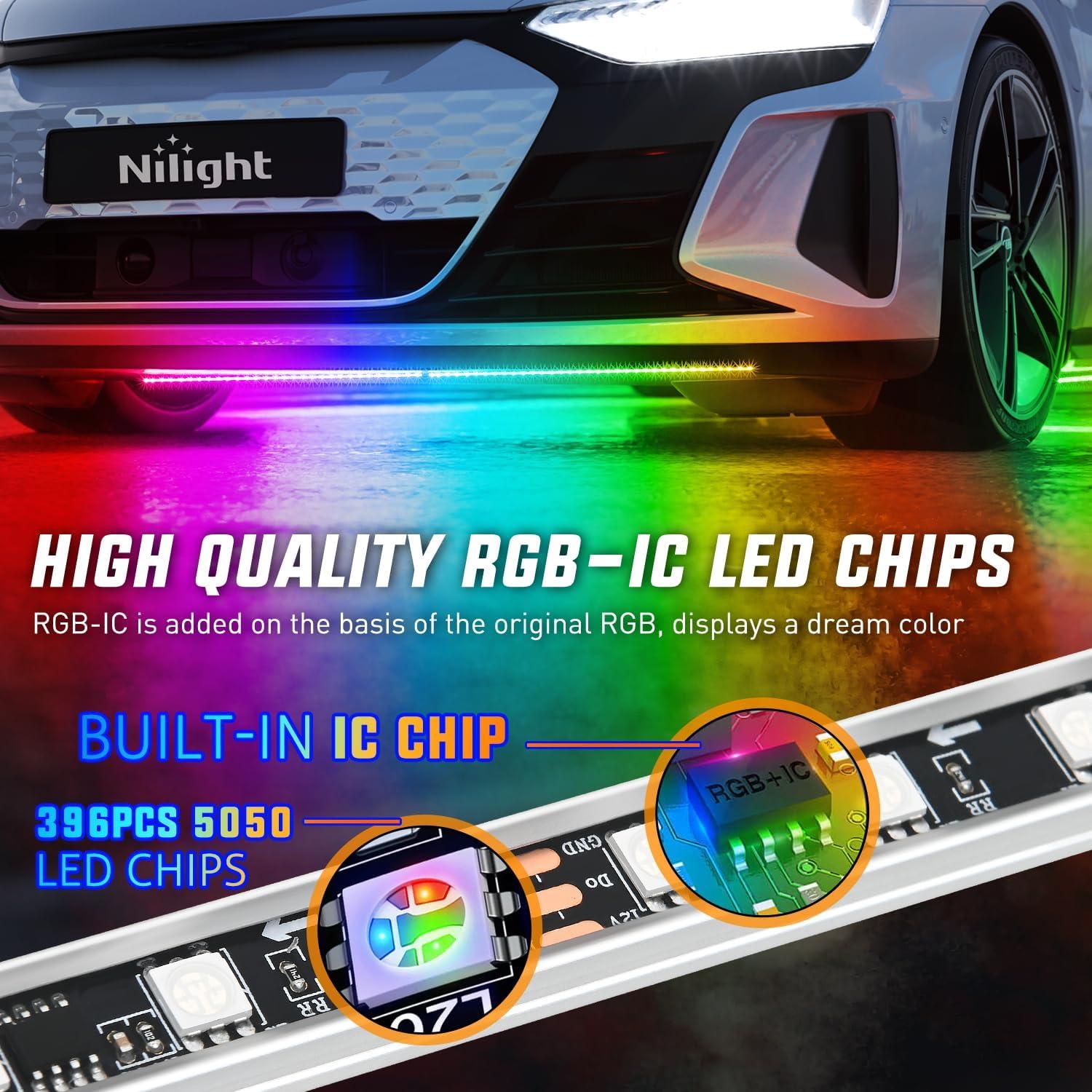 imageNilight 4Pcs Car Underglow Neon Accent Strip Lights 252 LEDs RGB 8 Color Sound Active Function Music Mode with Wireless Remote Control Underbody Light Strips for Cars Van SUV Truck8Pcs Aluminum Underglow Strip Lights Dream Color