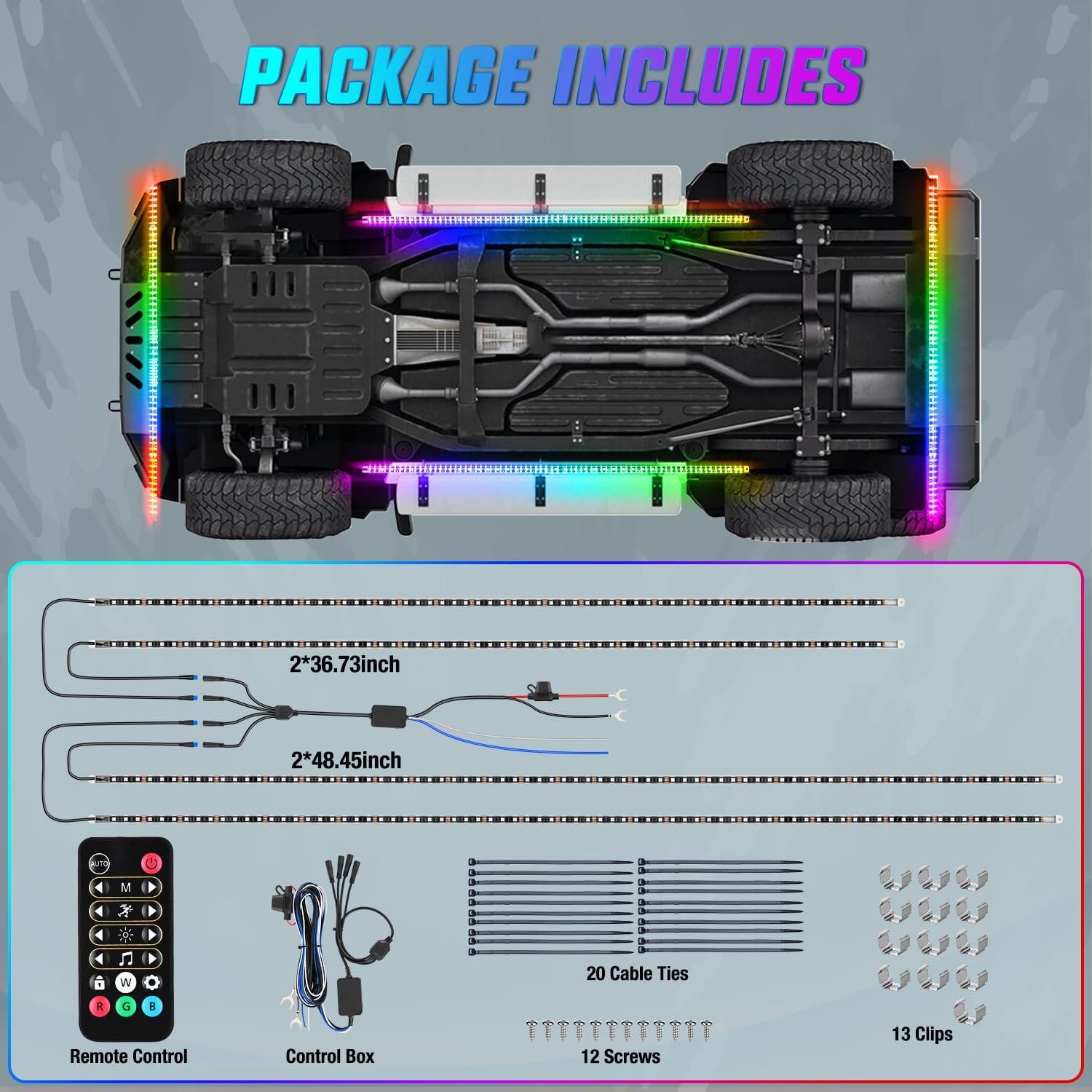 imageNilight 4Pcs Car Underglow Neon Accent Strip Lights 252 LEDs RGB 8 Color Sound Active Function Music Mode with Wireless Remote Control Underbody Light Strips for Cars Van SUV Truck4Pcs Aluminum Underglow Strip Lights Dream Color