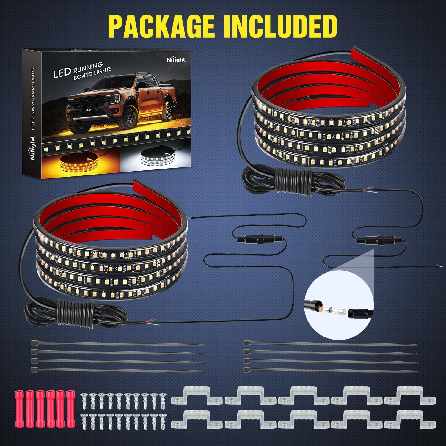 imageNilight 4Pcs Car Underglow Neon Accent Strip Lights 252 LEDs RGB 8 Color Sound Active Function Music Mode with Wireless Remote Control Underbody Light Strips for Cars Van SUV Truck70 Running Board Lights WhiteAmber