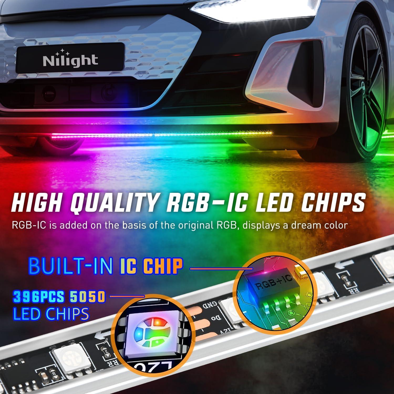 imageNilight 4Pcs Car Underglow Neon Accent Strip Lights 252 LEDs RGB 8 Color Sound Active Function Music Mode with Wireless Remote Control Underbody Light Strips for Cars Van SUV Truck4Pcs Aluminum Underglow Strip Lights Dream Color