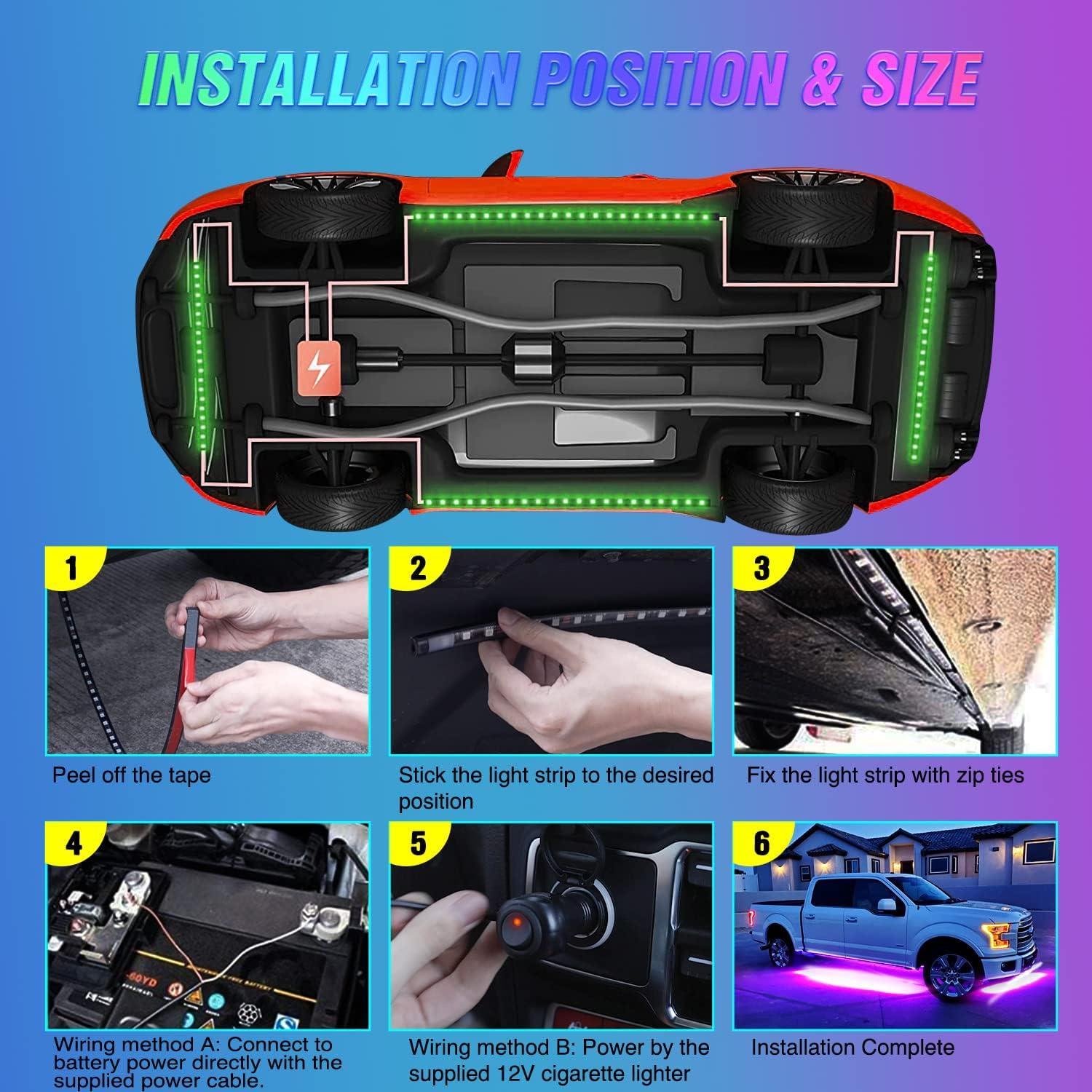 imageNilight 4Pcs Car Underglow Neon Accent Strip Lights 252 LEDs RGB 8 Color Sound Active Function Music Mode with Wireless Remote Control Underbody Light Strips for Cars Van SUV TruckUnderglow Light Strip RGB