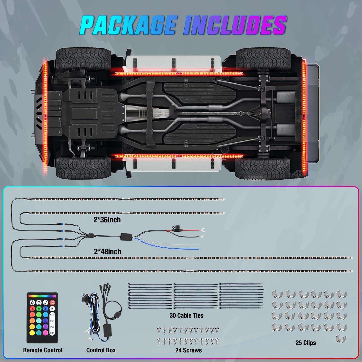 imageNilight 4Pcs Car Underglow Neon Accent Strip Lights 252 LEDs RGB 8 Color Sound Active Function Music Mode with Wireless Remote Control Underbody Light Strips for Cars Van SUV Truck8Pcs Aluminum Underglow Strip Lights RGB