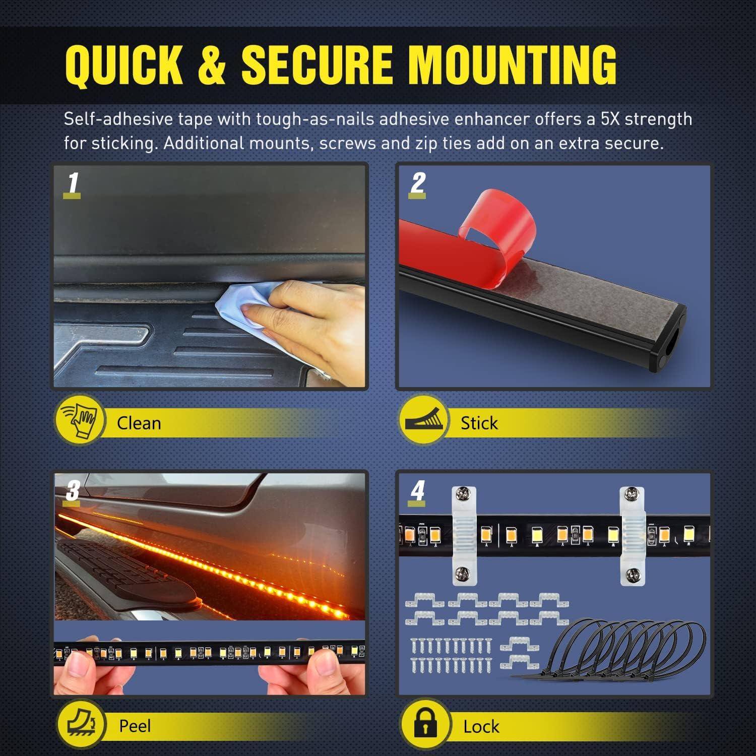 imageNilight 4Pcs Car Underglow Neon Accent Strip Lights 252 LEDs RGB 8 Color Sound Active Function Music Mode with Wireless Remote Control Underbody Light Strips for Cars Van SUV Truck70 Running Board Lights WhiteAmber