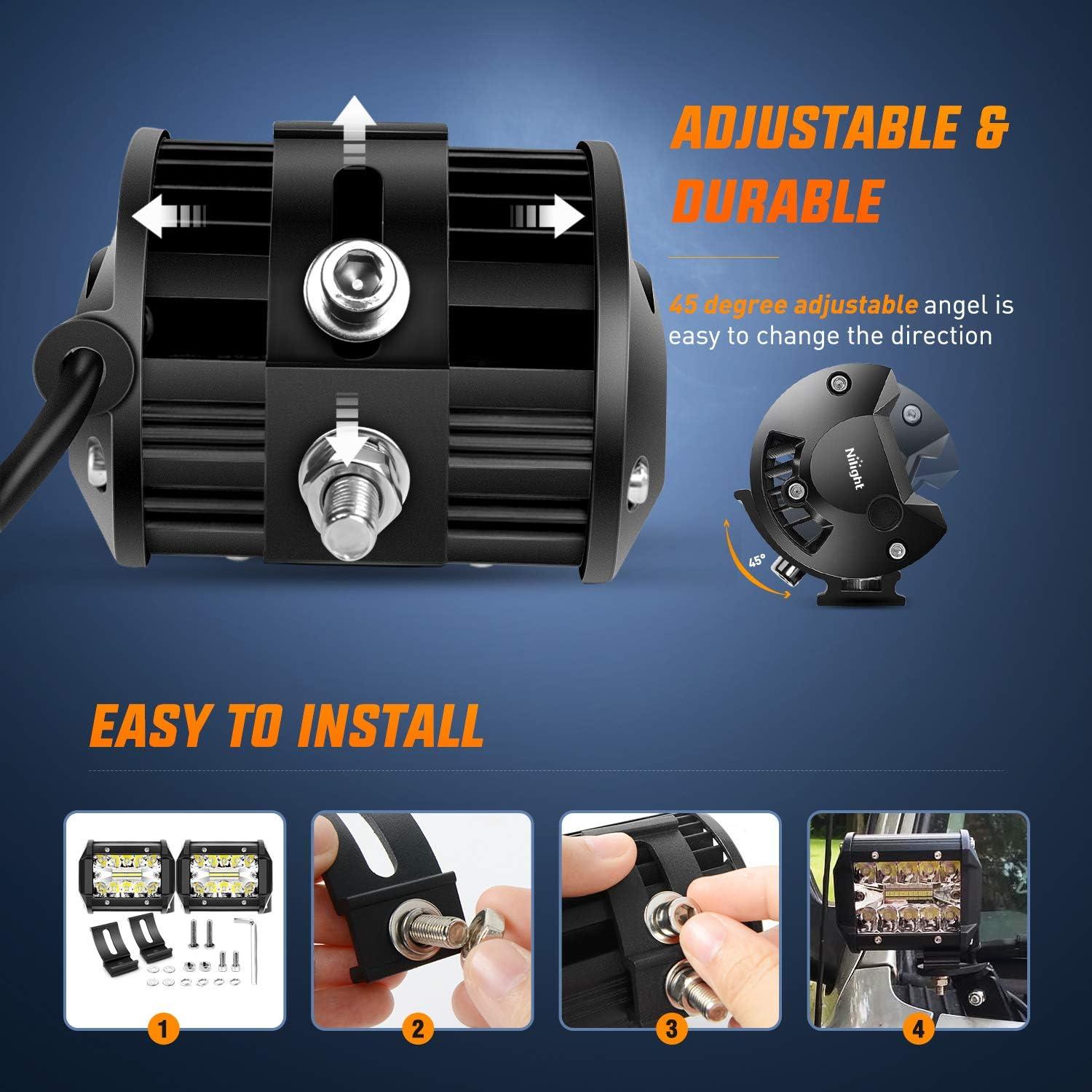 imageNilight 4Pcs LED Pods 4Inch 60W Triple Row Flood Spot Combo 6000LM Light Bar Driving Fog Lights Off Road Lighting for Trucks Pickup Golf Cart SUV ATV UTV 4x4 Van Camper Boat8 Pack