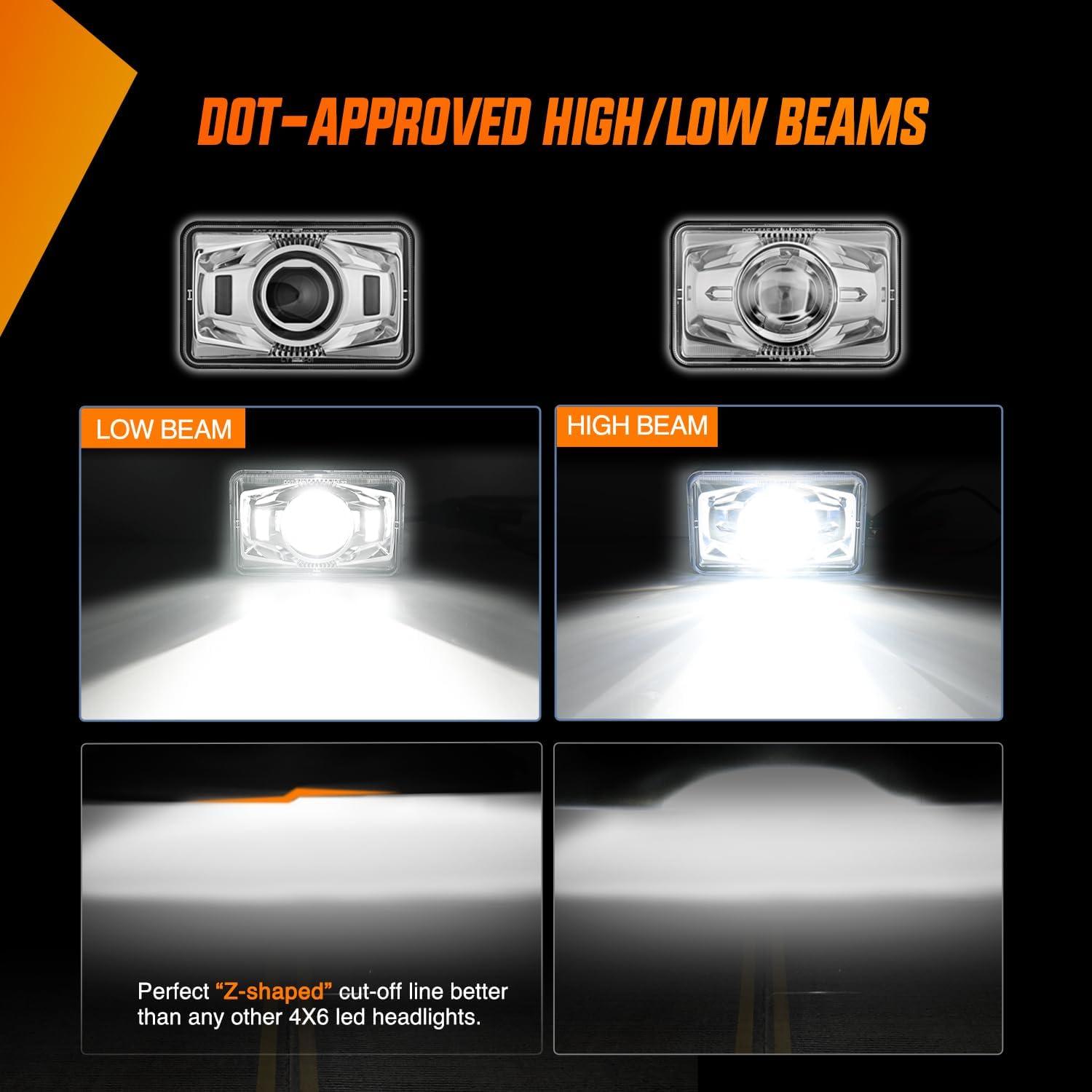 imageNilight 4x6 Inch LED Headlights 45W HiLo Sealed Beam Rectangular Headlight Replacement H4651 H4652 H4656 H4666 H6545 Compatible with Chevy Kenworth Peterbil Ford Freightliner OldsmobileSilver 4PCS4Pcs 4x6 wprojector Silver
