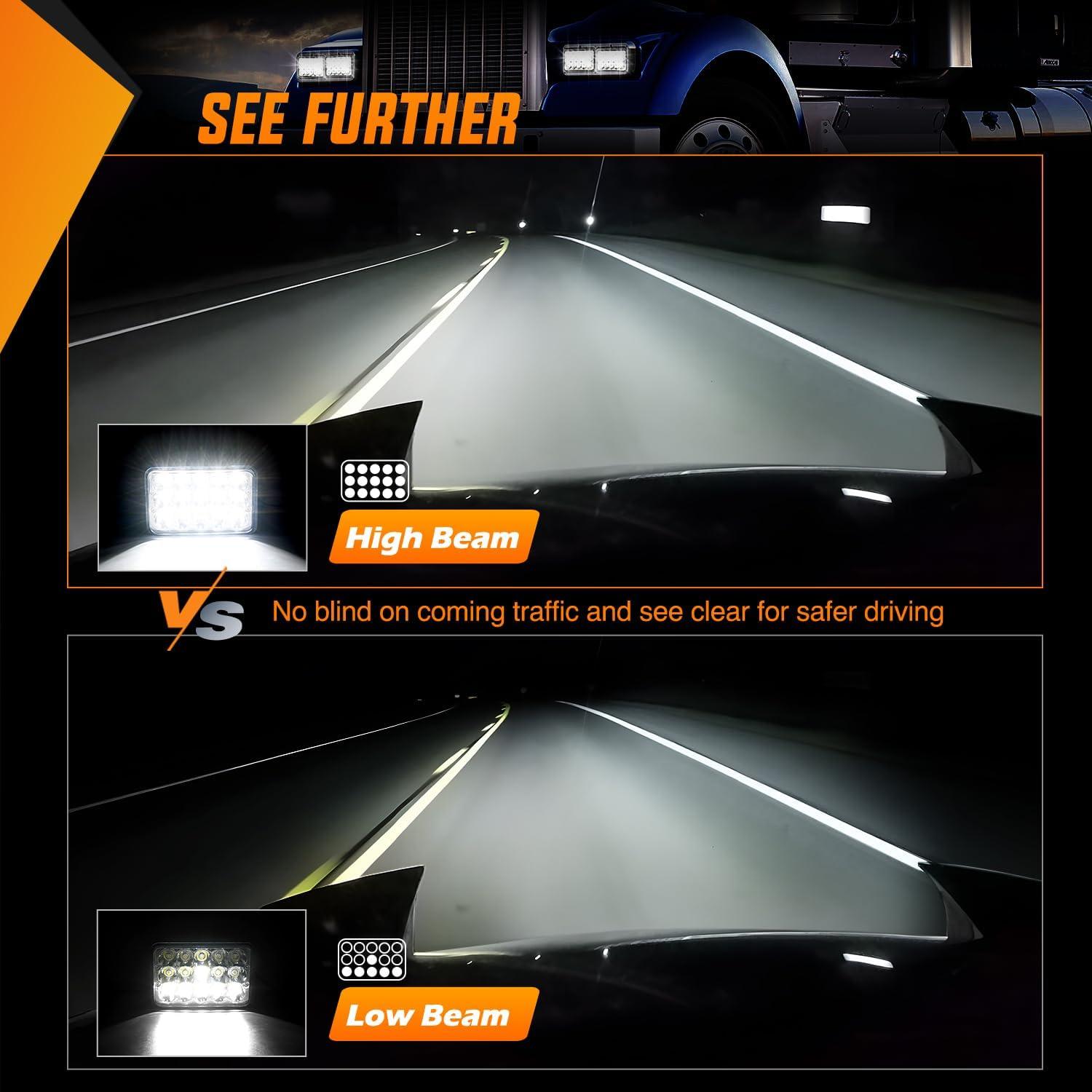 imageNilight 4x6 Inch LED Headlights 45W HiLo Sealed Beam Rectangular Headlight Replacement H4651 H4652 H4656 H4666 H6545 Compatible with Chevy Kenworth Peterbil Ford Freightliner OldsmobileSilver 4PCS4Pcs 4x6 Silver