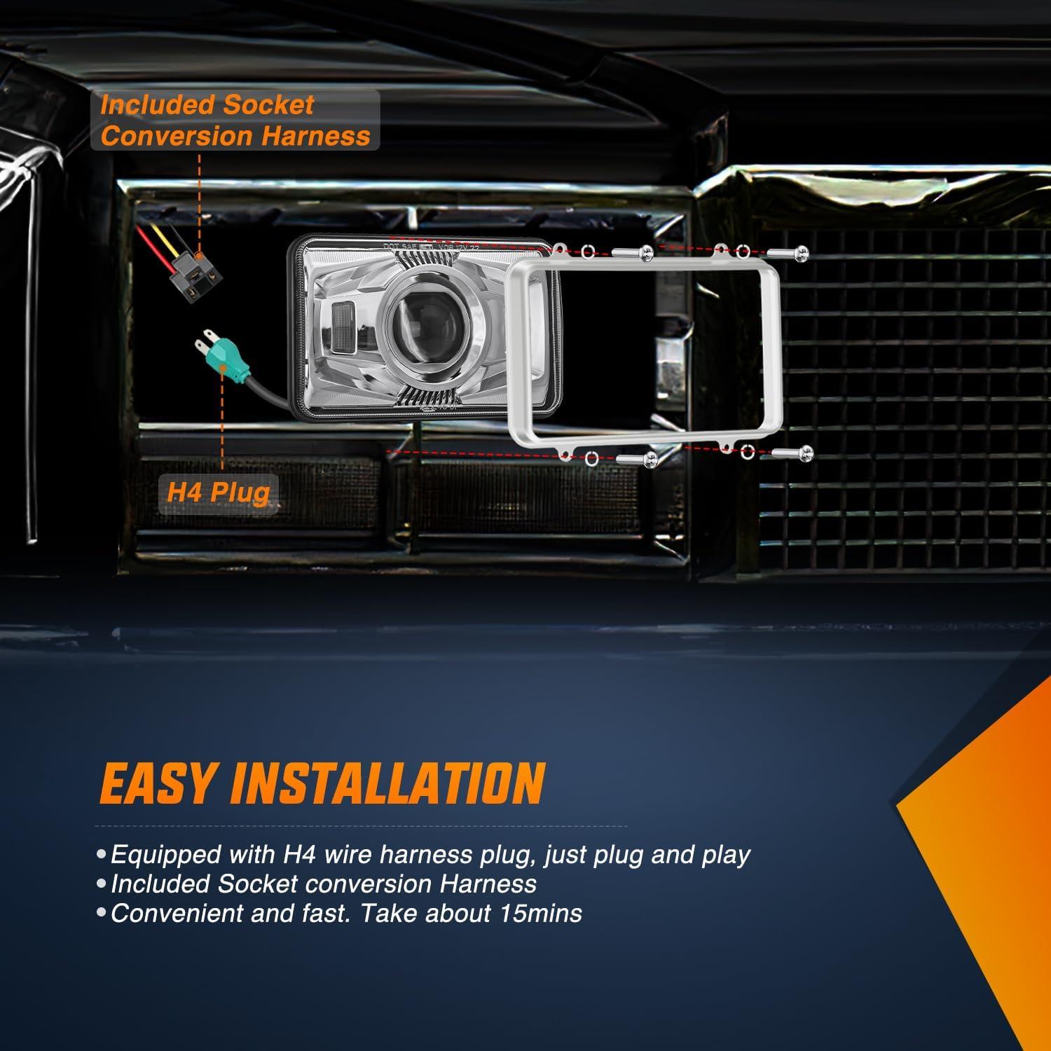 imageNilight 4x6 Inch LED Headlights 45W HiLo Sealed Beam Rectangular Headlight Replacement H4651 H4652 H4656 H4666 H6545 Compatible with Chevy Kenworth Peterbil Ford Freightliner OldsmobileSilver 4PCS4Pcs 4x6 wprojector Silver