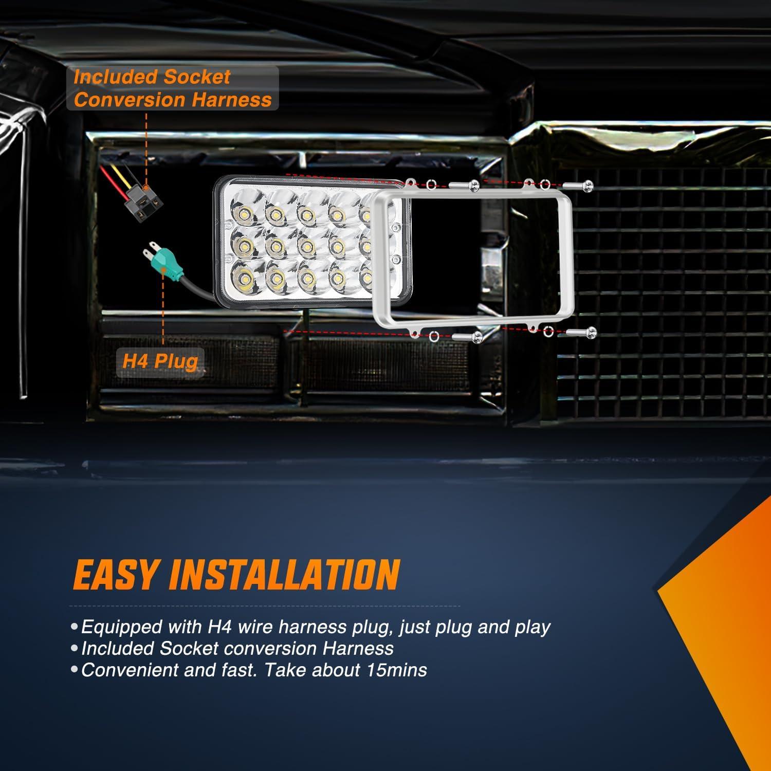 imageNilight 4x6 Inch LED Headlights 45W HiLo Sealed Beam Rectangular Headlight Replacement H4651 H4652 H4656 H4666 H6545 Compatible with Chevy Kenworth Peterbil Ford Freightliner OldsmobileSilver 4PCS4Pcs 4x6 Silver