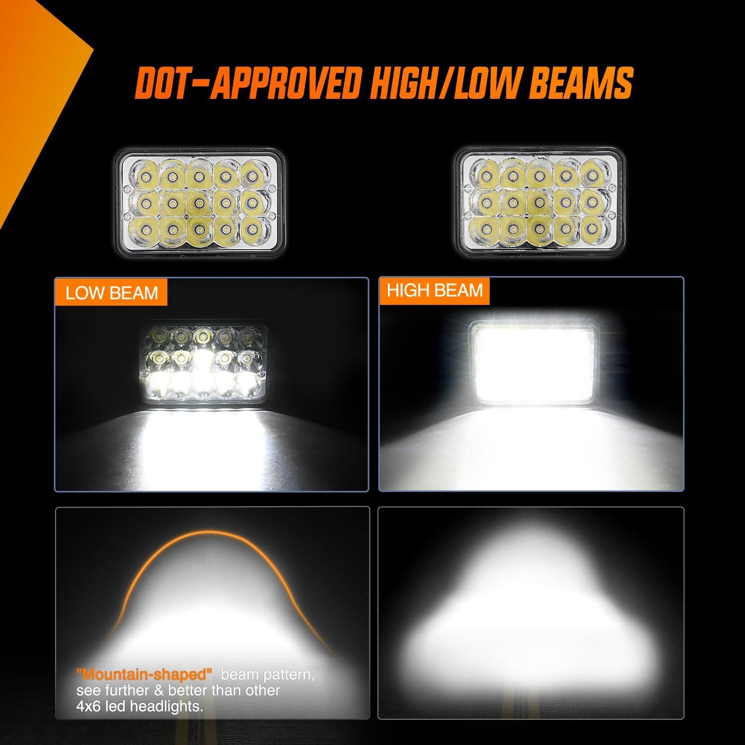 imageNilight 4x6 Inch LED Headlights 45W HiLo Sealed Beam Rectangular Headlight Replacement H4651 H4652 H4656 H4666 H6545 Compatible with Chevy Kenworth Peterbil Ford Freightliner OldsmobileSilver 4PCS4Pcs 4x6 Silver