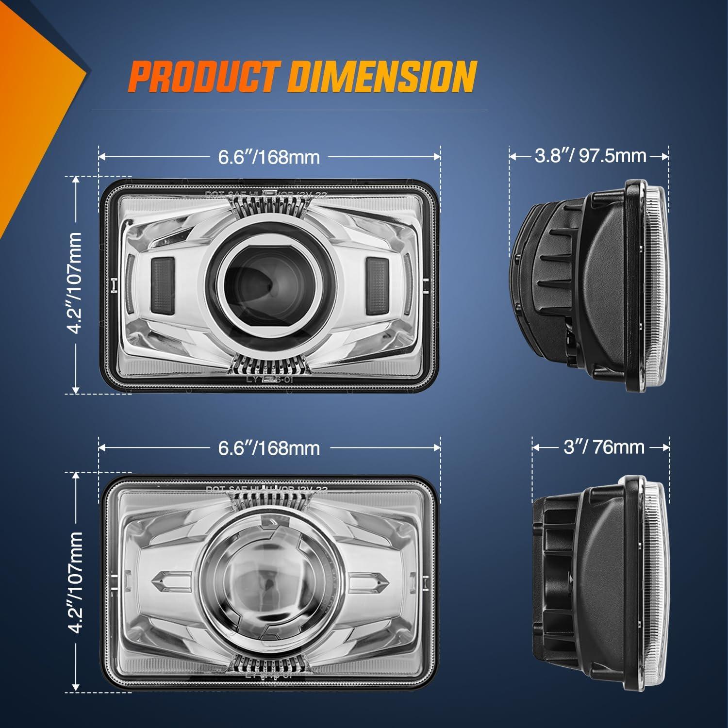 imageNilight 4x6 Inch LED Headlights 45W HiLo Sealed Beam Rectangular Headlight Replacement H4651 H4652 H4656 H4666 H6545 Compatible with Chevy Kenworth Peterbil Ford Freightliner OldsmobileSilver 4PCS4Pcs 4x6 wprojector Silver