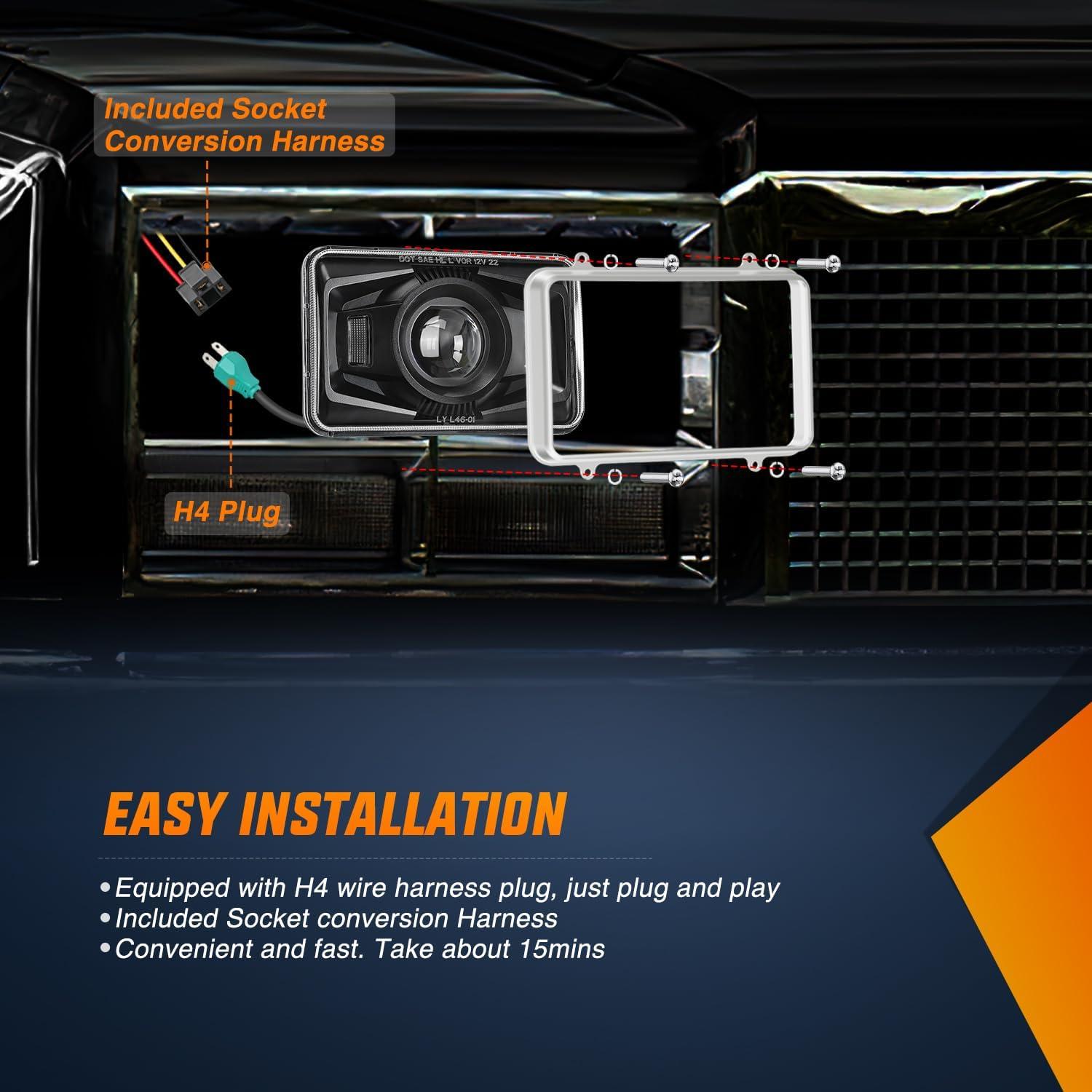 imageNilight 4x6 Inch LED Headlights 60W DOT Approved Hi Lo Sealed Beam Rectangular Headlight Replacement H4651 H4652 H4656 H4666 H6545 Compatible with Kenworth Peterbil Ford FreightlinerBlack 4PCS