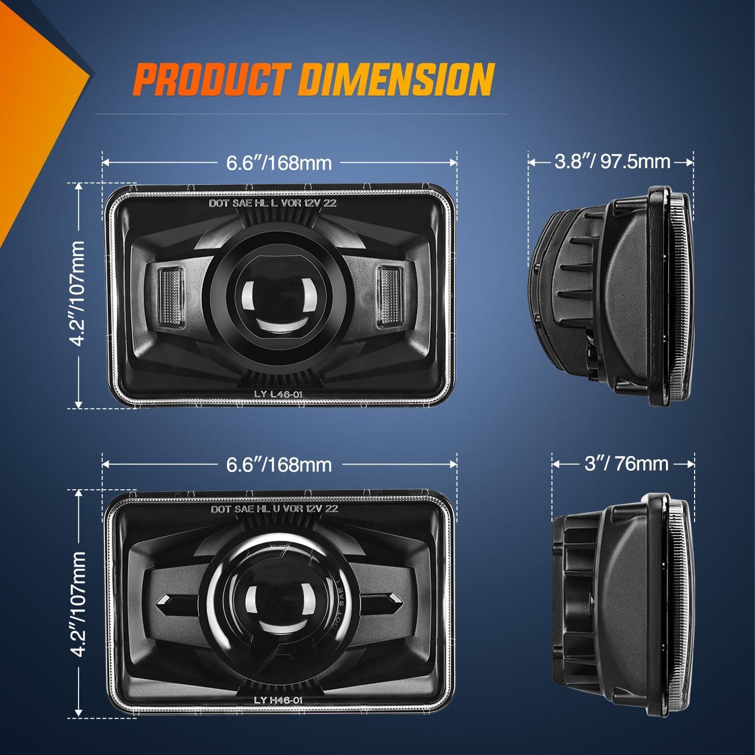 imageNilight 4x6 Inch LED Headlights 60W DOT Approved Hi Lo Sealed Beam Rectangular Headlight Replacement H4651 H4652 H4656 H4666 H6545 Compatible with Kenworth Peterbil Ford FreightlinerBlack 4PCS