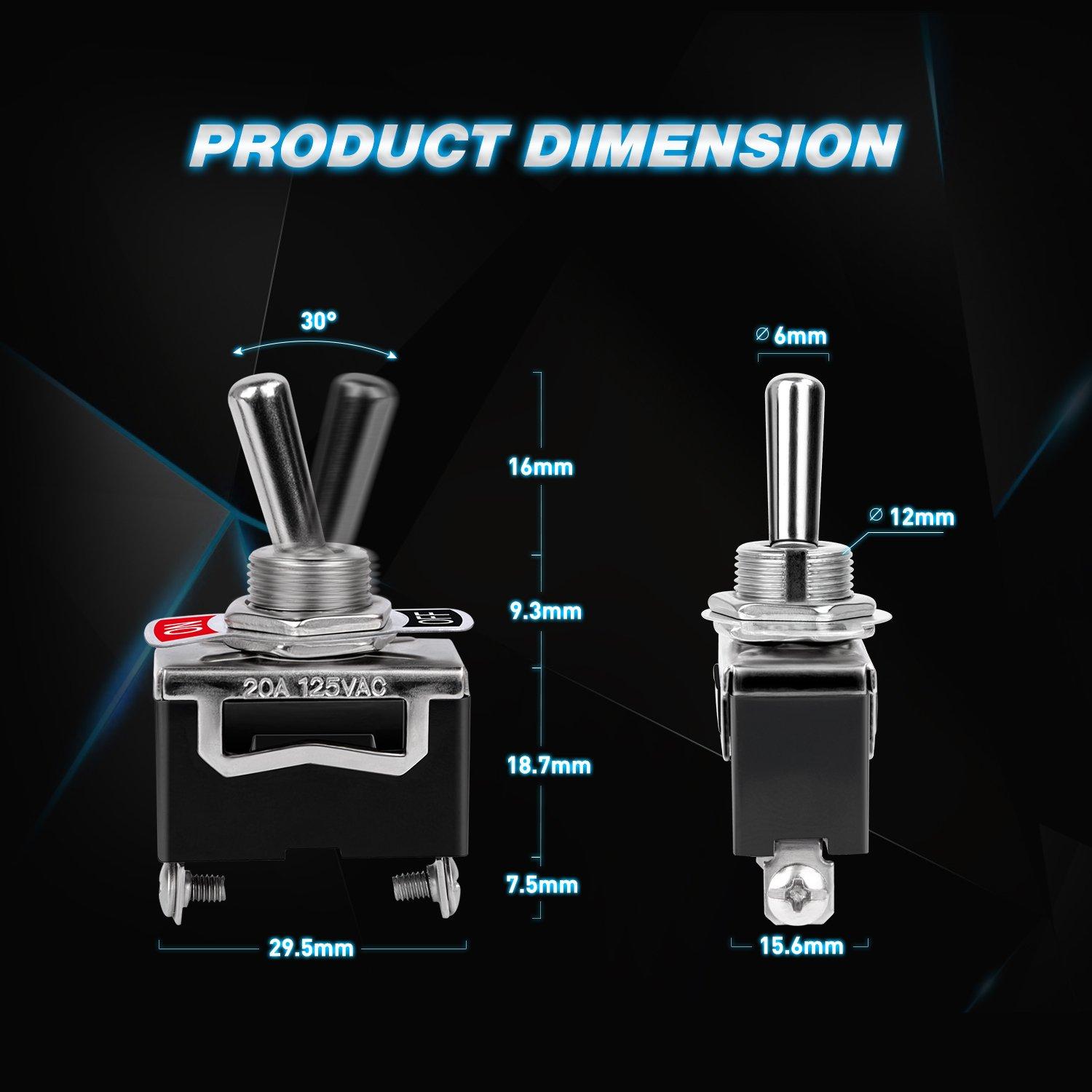 imageNilight 5 Pack 6Pin Heavy Duty Rocker Toggle Switch 15A 250V 20A 125V DPDT 6 Pin ONOffON Switch Metal Bat Waterproof Boot Cap Cover2Pin Toggle Switch5Pack