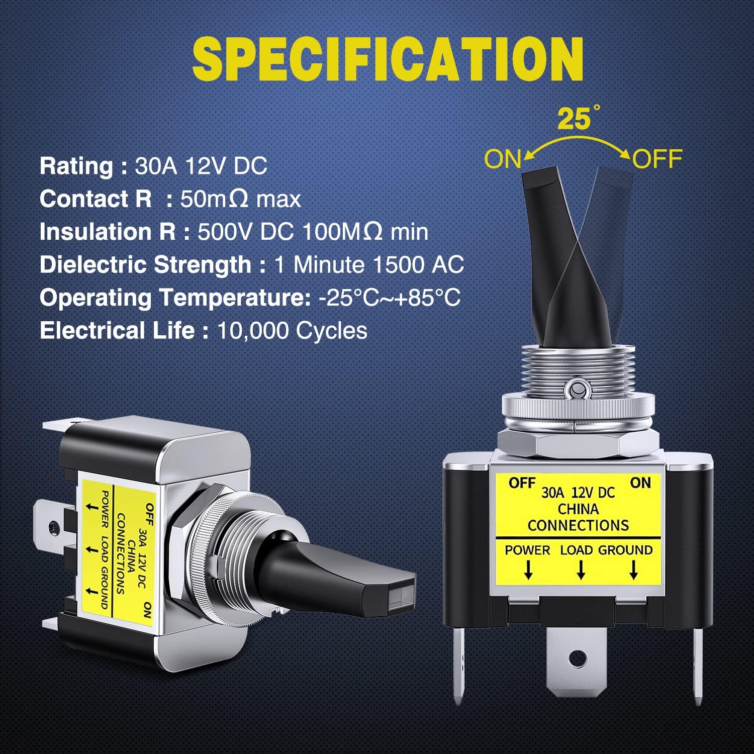 imageNilight 5 Pack 6Pin Heavy Duty Rocker Toggle Switch 15A 250V 20A 125V DPDT 6 Pin ONOffON Switch Metal Bat Waterproof Boot Cap Cover3Pin Led Toggle Switch Blue