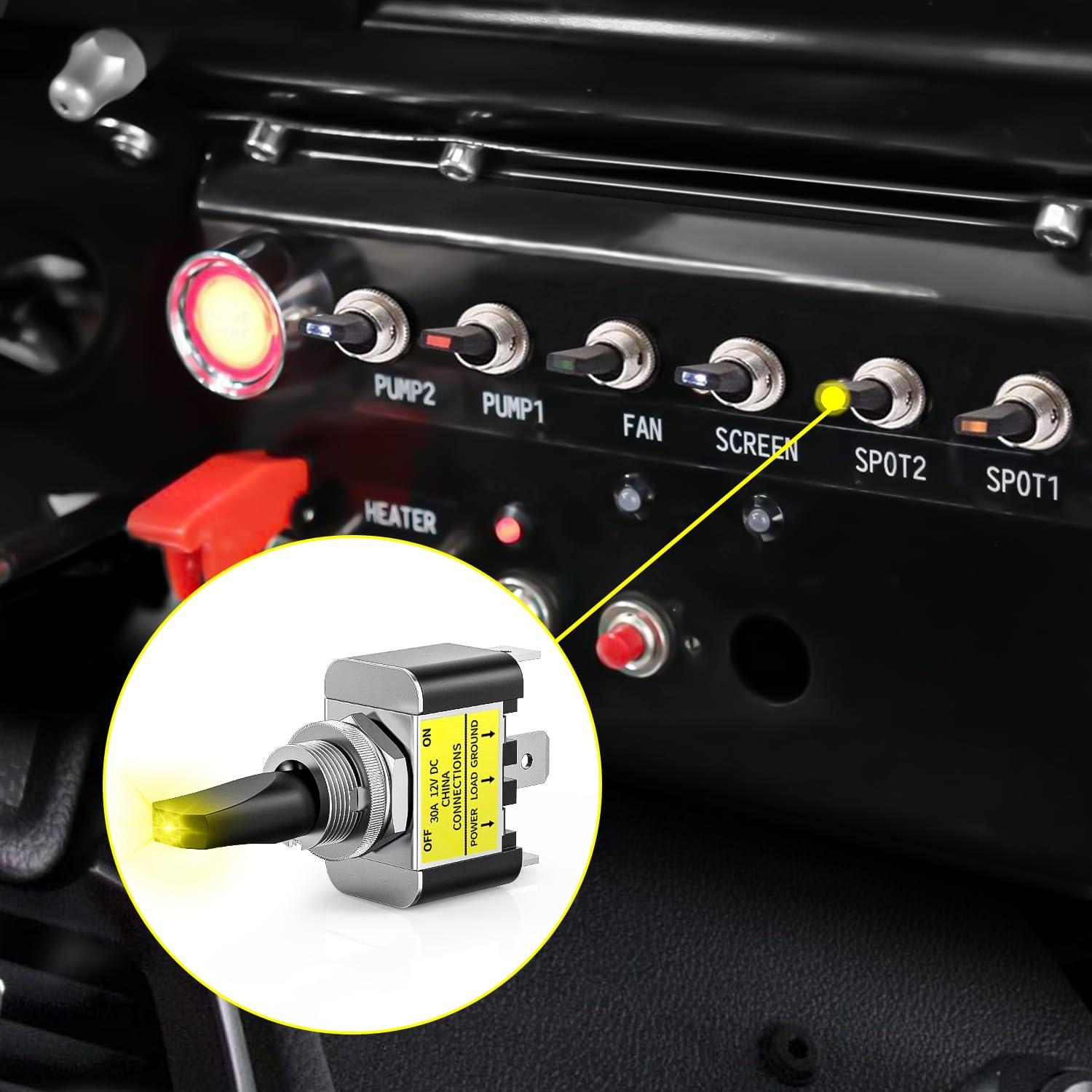 imageNilight 5 Pack 6Pin Heavy Duty Rocker Toggle Switch 15A 250V 20A 125V DPDT 6 Pin ONOffON Switch Metal Bat Waterproof Boot Cap Cover3Pin Led Toggle Switch Yellow