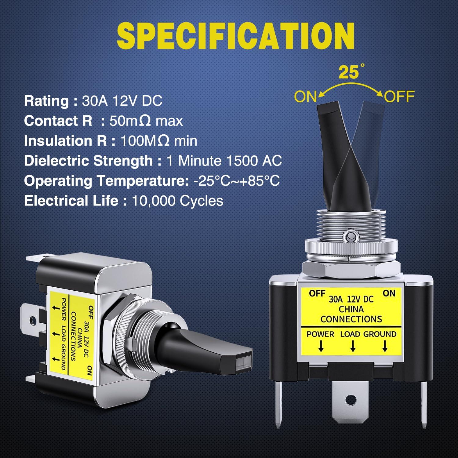 imageNilight 5 Pack 6Pin Heavy Duty Rocker Toggle Switch 15A 250V 20A 125V DPDT 6 Pin ONOffON Switch Metal Bat Waterproof Boot Cap Cover3Pin Led Toggle Switch Red