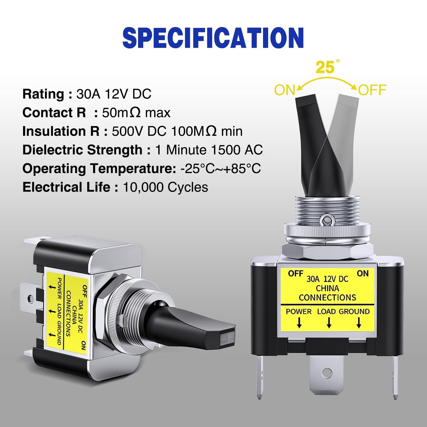 imageNilight 5 Pack 6Pin Heavy Duty Rocker Toggle Switch 15A 250V 20A 125V DPDT 6 Pin ONOffON Switch Metal Bat Waterproof Boot Cap CoverBlue