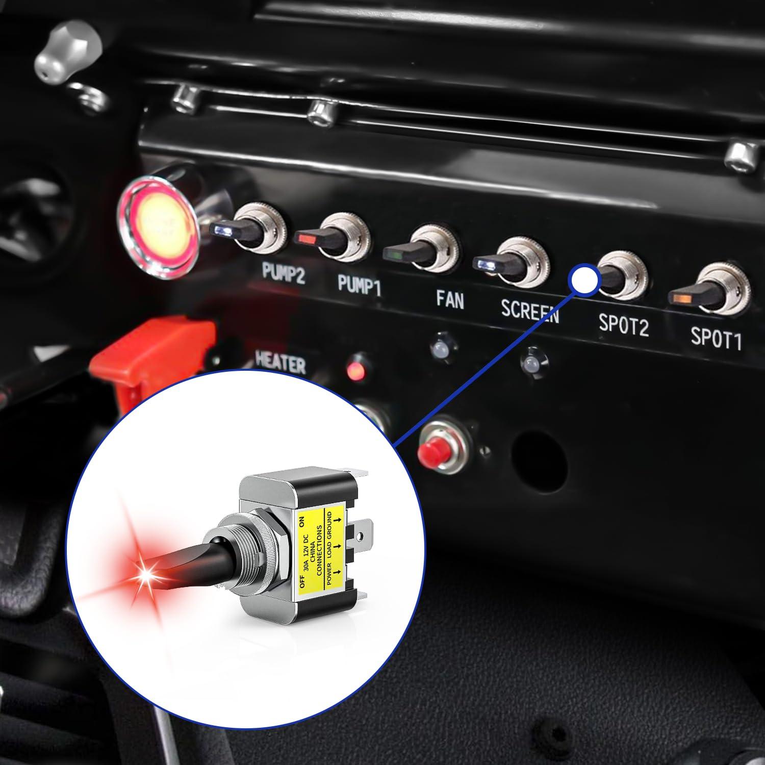 imageNilight 5 Pack 6Pin Heavy Duty Rocker Toggle Switch 15A 250V 20A 125V DPDT 6 Pin ONOffON Switch Metal Bat Waterproof Boot Cap CoverRed