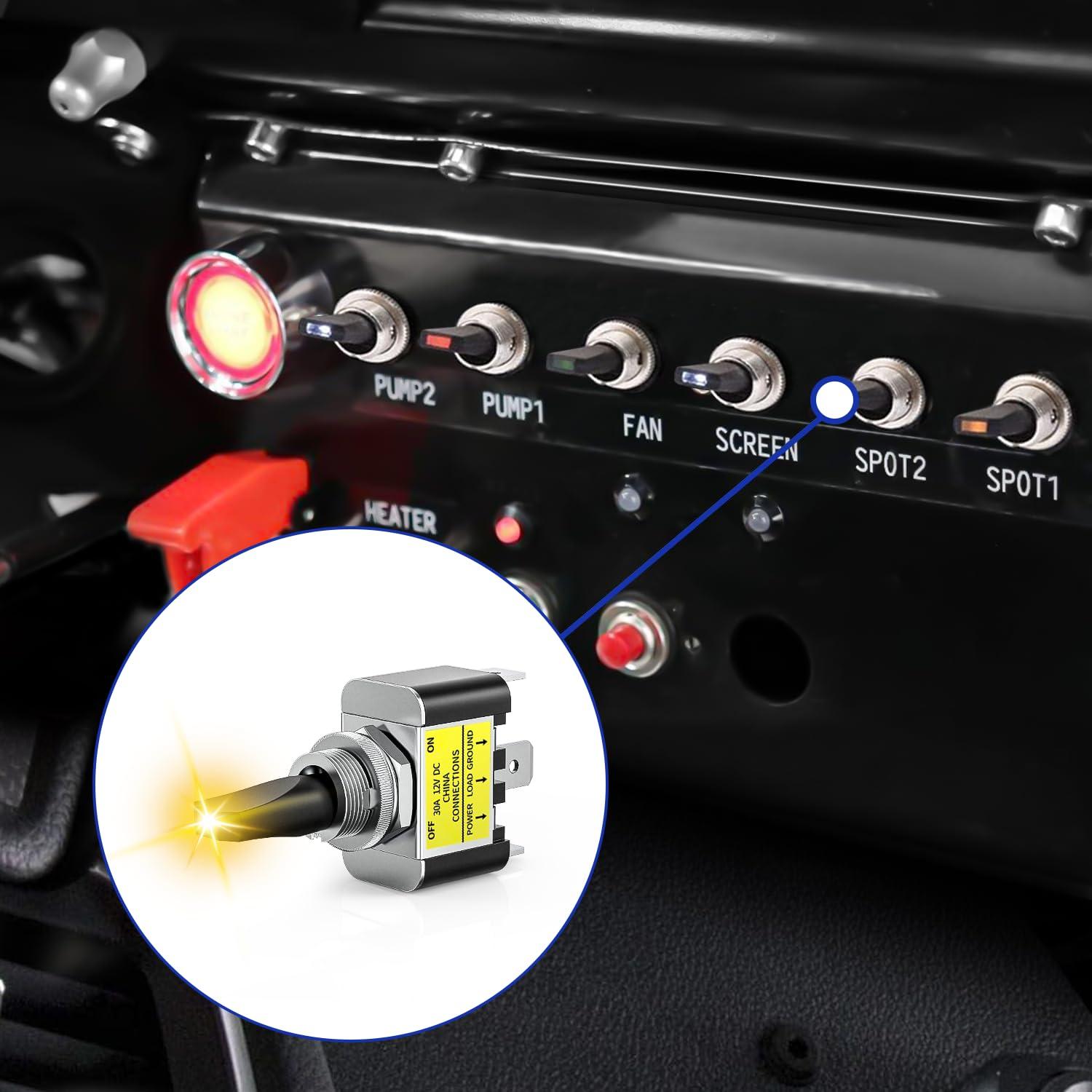 imageNilight 5 Pack 6Pin Heavy Duty Rocker Toggle Switch 15A 250V 20A 125V DPDT 6 Pin ONOffON Switch Metal Bat Waterproof Boot Cap CoverYellow