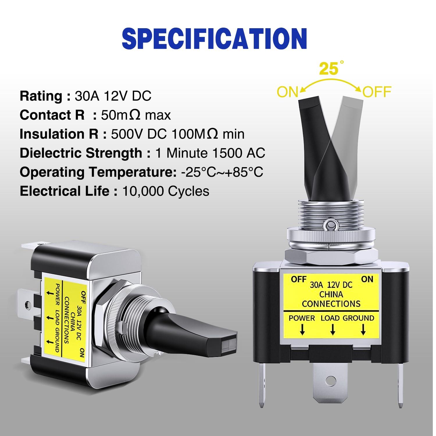 imageNilight 5 Pack 6Pin Heavy Duty Rocker Toggle Switch 15A 250V 20A 125V DPDT 6 Pin ONOffON Switch Metal Bat Waterproof Boot Cap CoverYellow