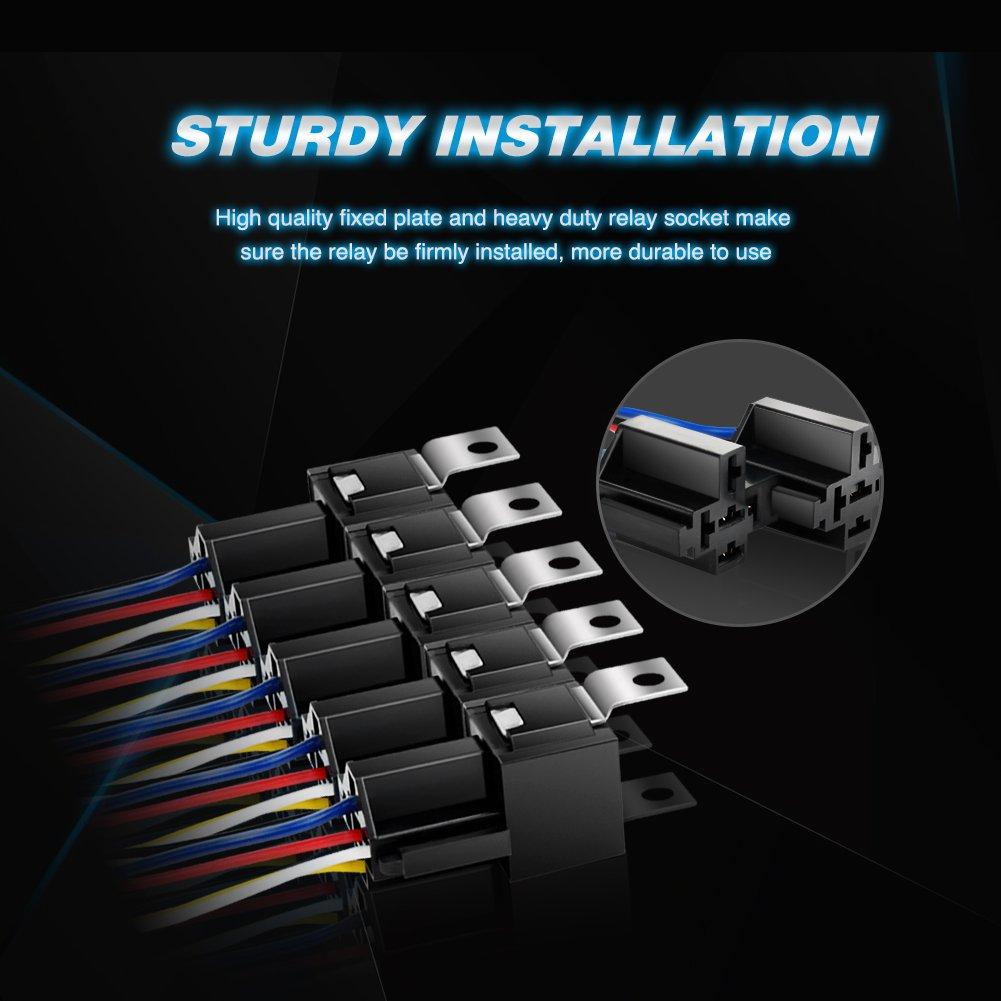 imageNilight 50003R Automotive Set 5Pin 3040A 12V SPDT with Interlocking Relay Socket and Wiring Harness5 Pack 2 Years Warranty5Pin Relay  harness socket