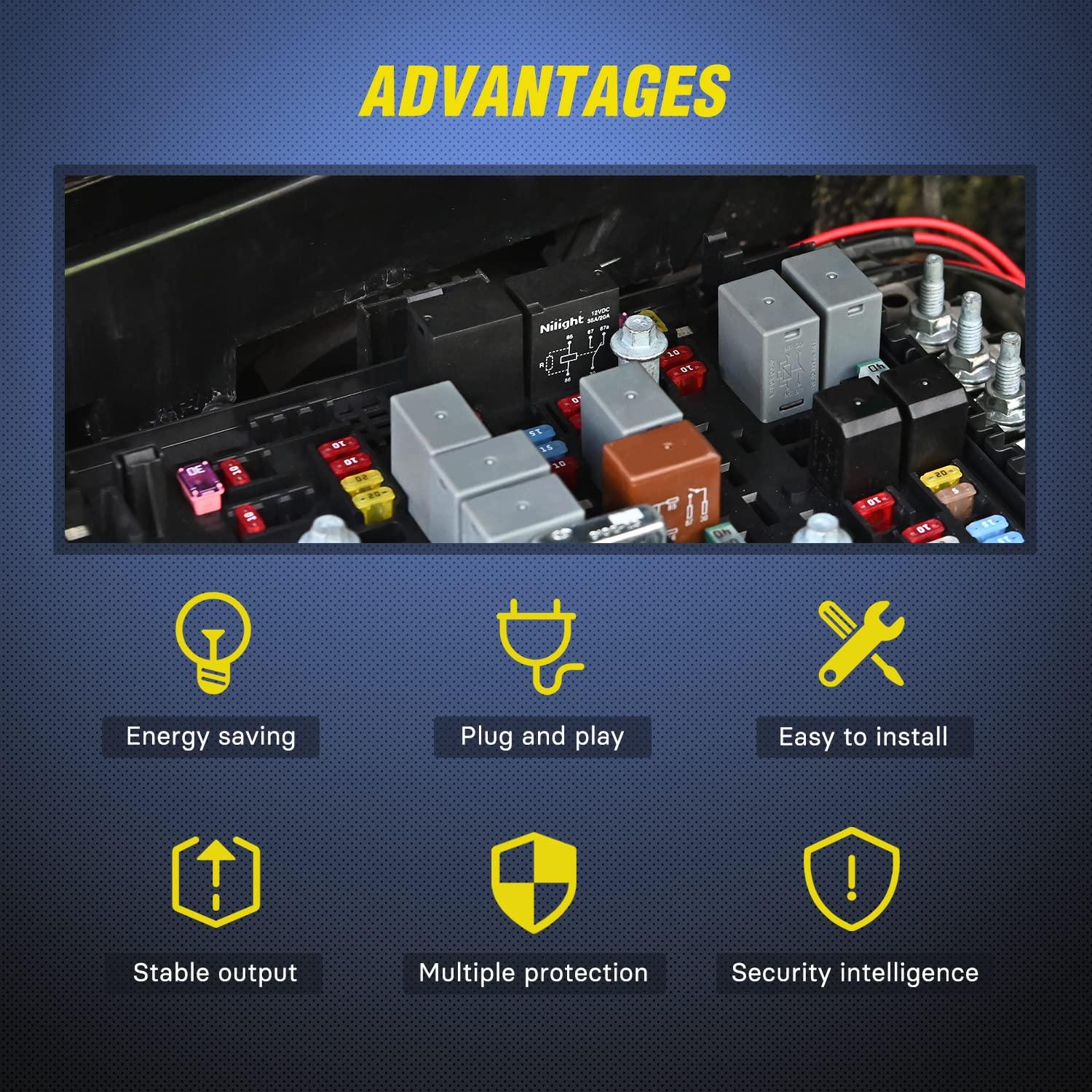 imageNilight 50003R Automotive Set 5Pin 3040A 12V SPDT with Interlocking Relay Socket and Wiring Harness5 Pack 2 Years Warranty5Pin Relay