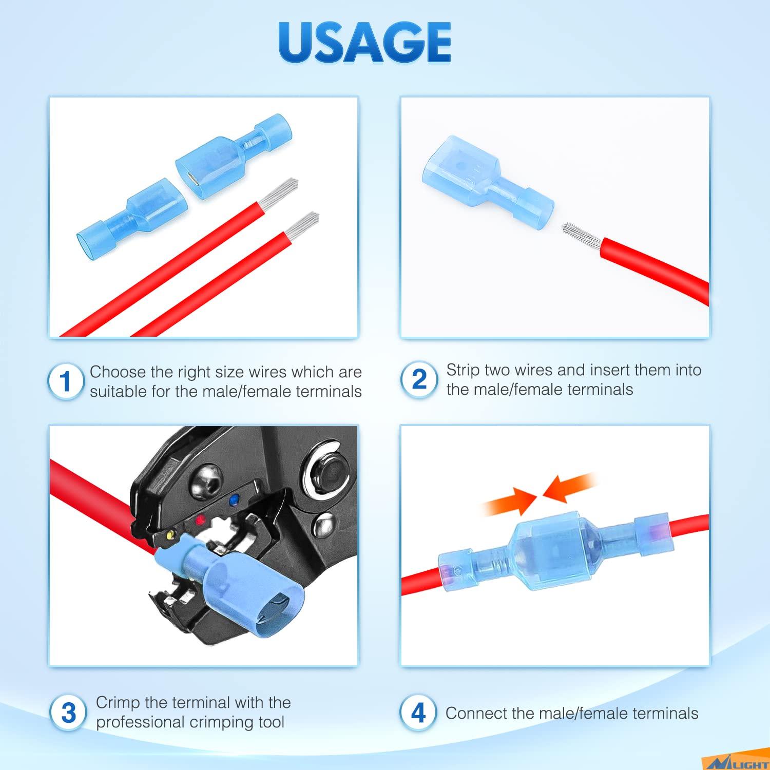 imageNilight 50022R 160pcs Nylon Fully Insulated MaleFemale Spade Crimp Quick Disconnects Wire Terminals Connector Set400PCS Spade Terminal