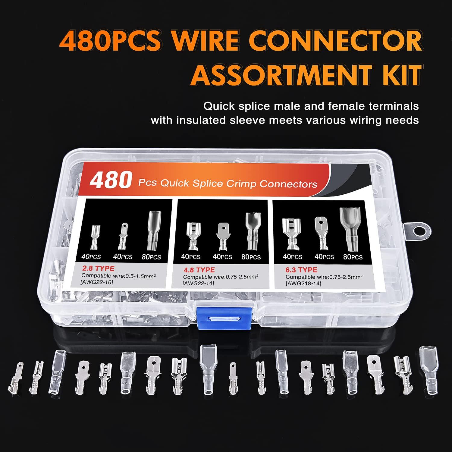 imageNilight 50022R 160pcs Nylon Fully Insulated MaleFemale Spade Crimp Quick Disconnects Wire Terminals Connector Set480PCS Crimp Terminals