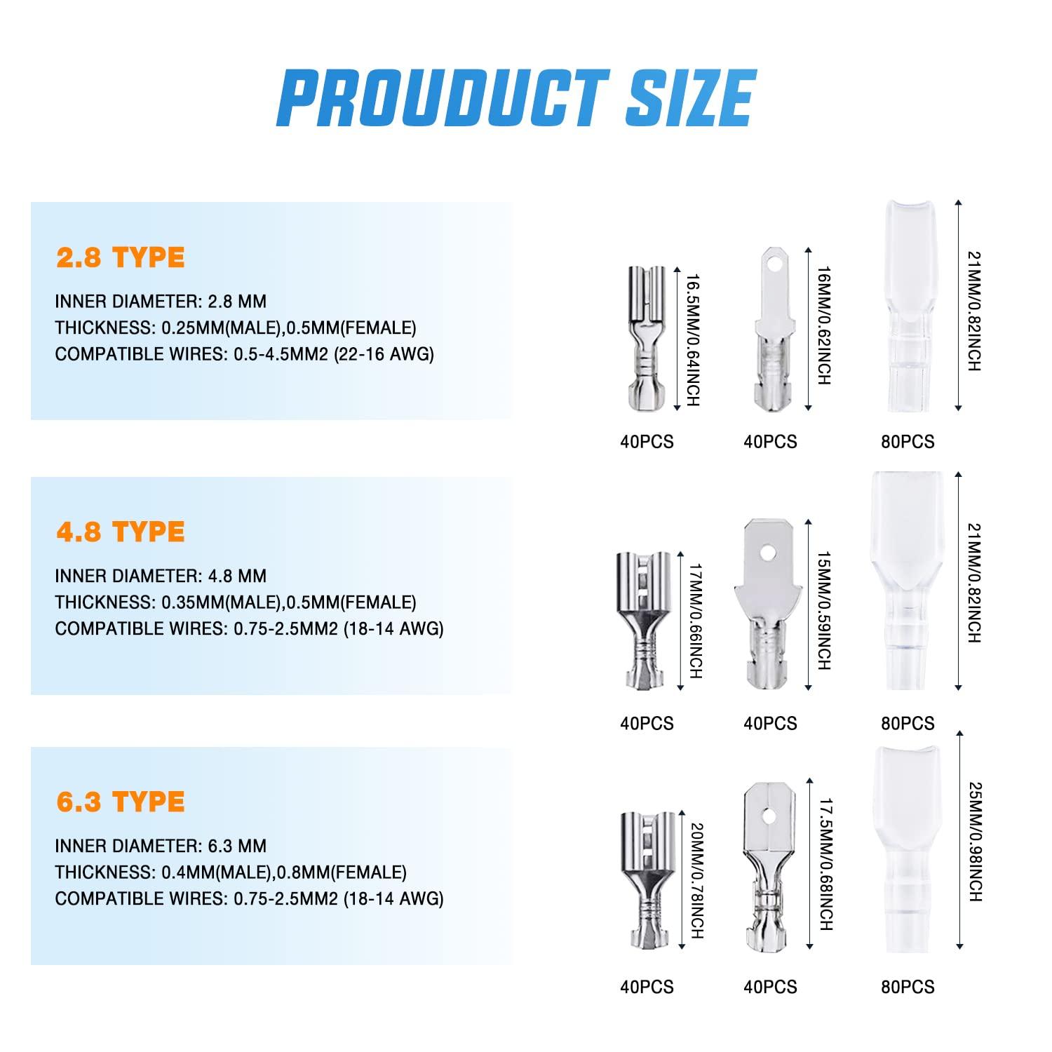 imageNilight 50022R 160pcs Nylon Fully Insulated MaleFemale Spade Crimp Quick Disconnects Wire Terminals Connector Set480PCS Crimp Terminals