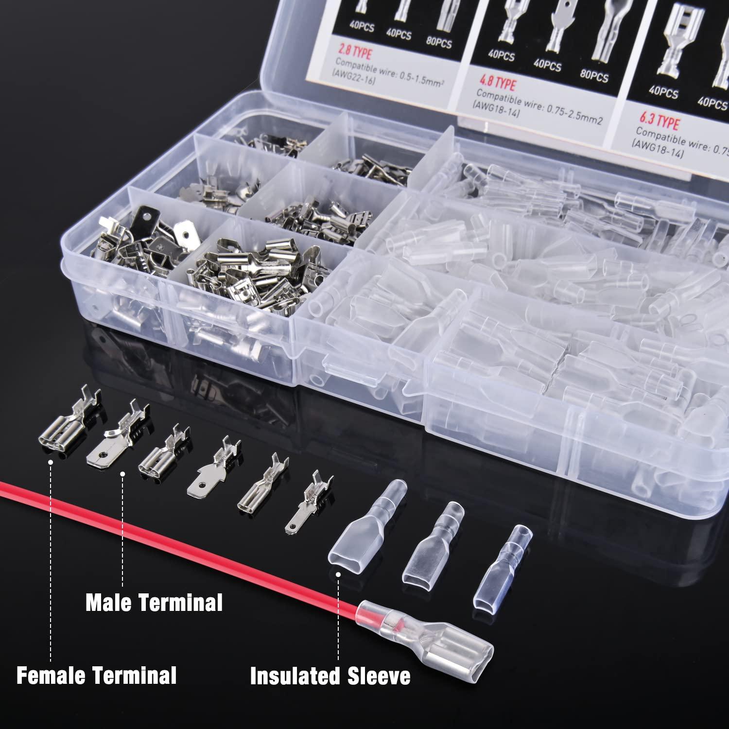 imageNilight 50047R 110pcs Nylon Flag Spade Female Insulated Quick Disconnects 2218 1614 1210 Gauge Electrical Crimp Terminals Connector Assortment Set480PCS Crimp Terminals
