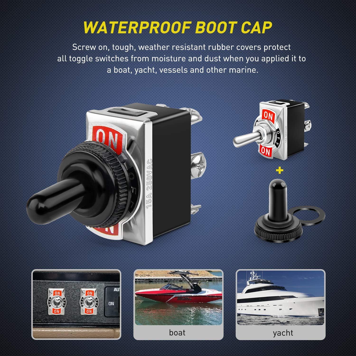 imageNilight 50098R 6Pin Heavy Duty Rocker Toggle 15A 250V 20A 125V DPDT 6 Pin ONOffON Switch Metal Bat Waterproof Boot Cap Cover5 Pack 2 Years Warranty