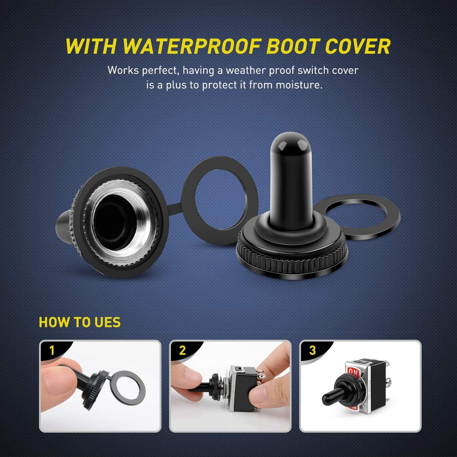 imageNilight 50098R 6Pin Heavy Duty Rocker Toggle 15A 250V 20A 125V DPDT 6 Pin ONOffON Switch Metal Bat Waterproof Boot Cap Cover5 Pack 2 Years Warranty