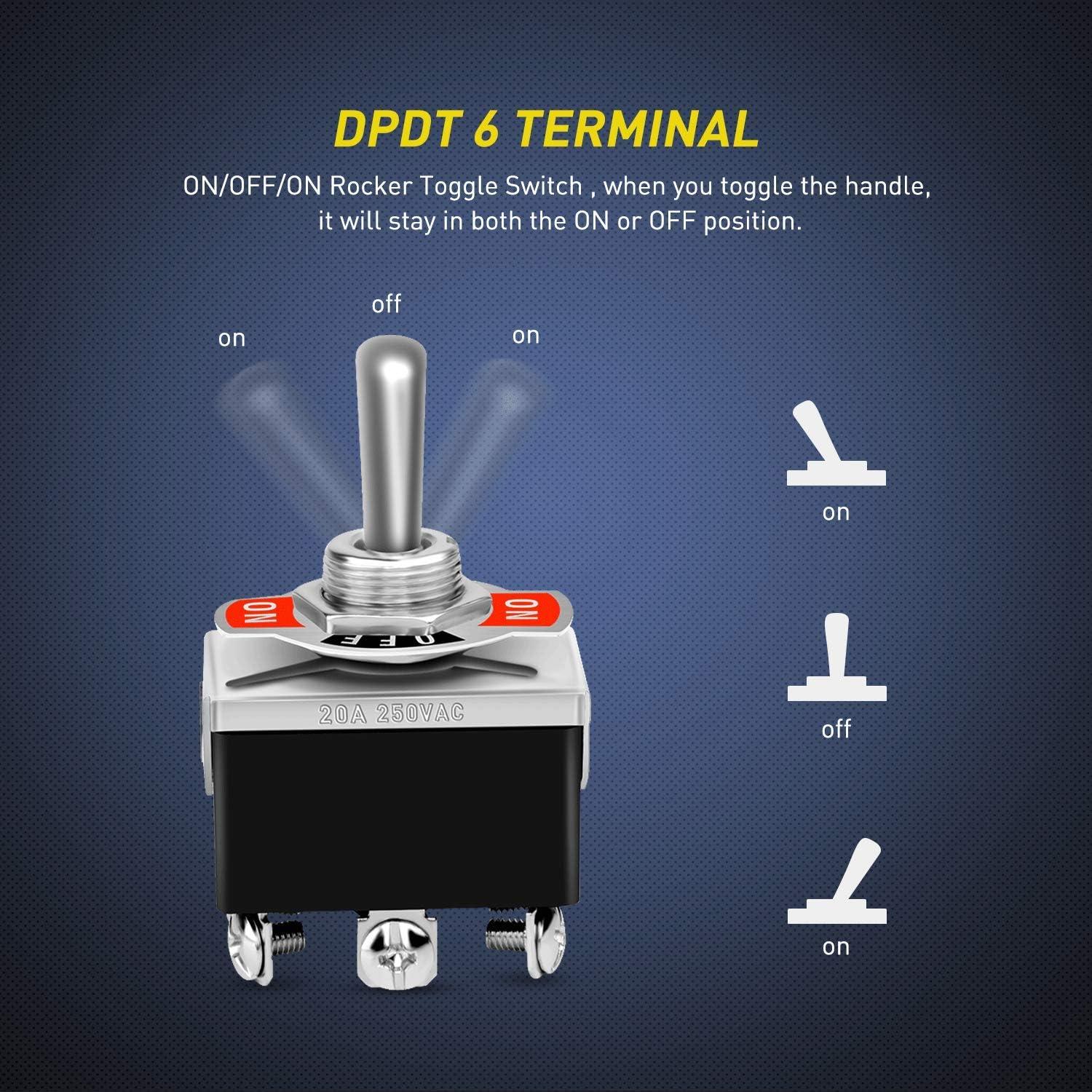 imageNilight 50098R 6Pin Heavy Duty Rocker Toggle 15A 250V 20A 125V DPDT 6 Pin ONOffON Switch Metal Bat Waterproof Boot Cap Cover5 Pack 2 Years Warranty